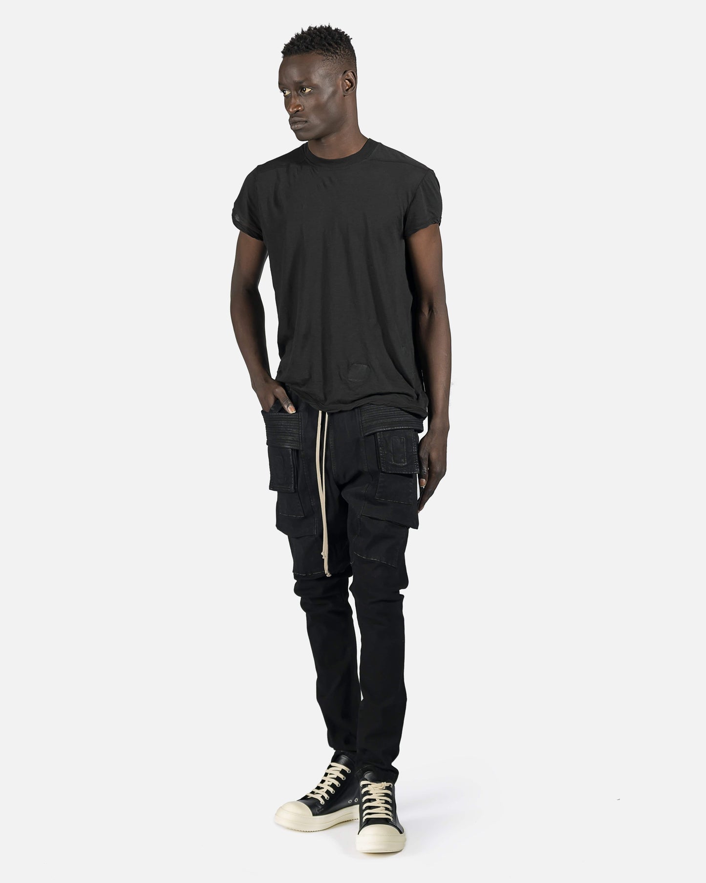 Rick Owens DRKSHDW Men's Pants Denim Creatch Cargo Drawstring in Black