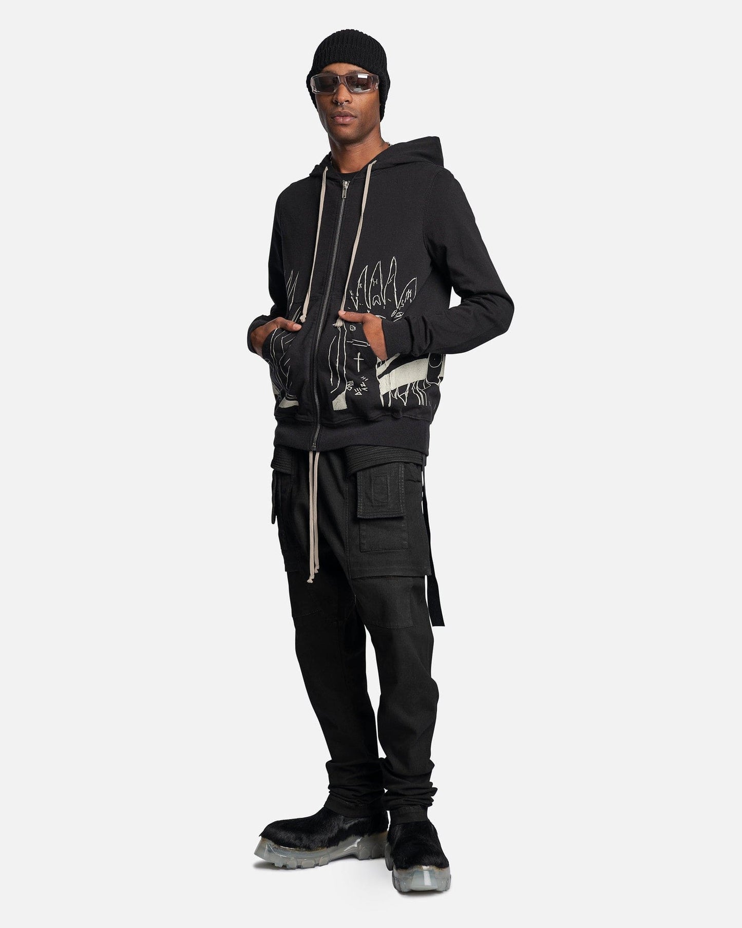 Rick Owens DRKSHDW Men's Pants Denim Creatch Cargo Drawstring in Black