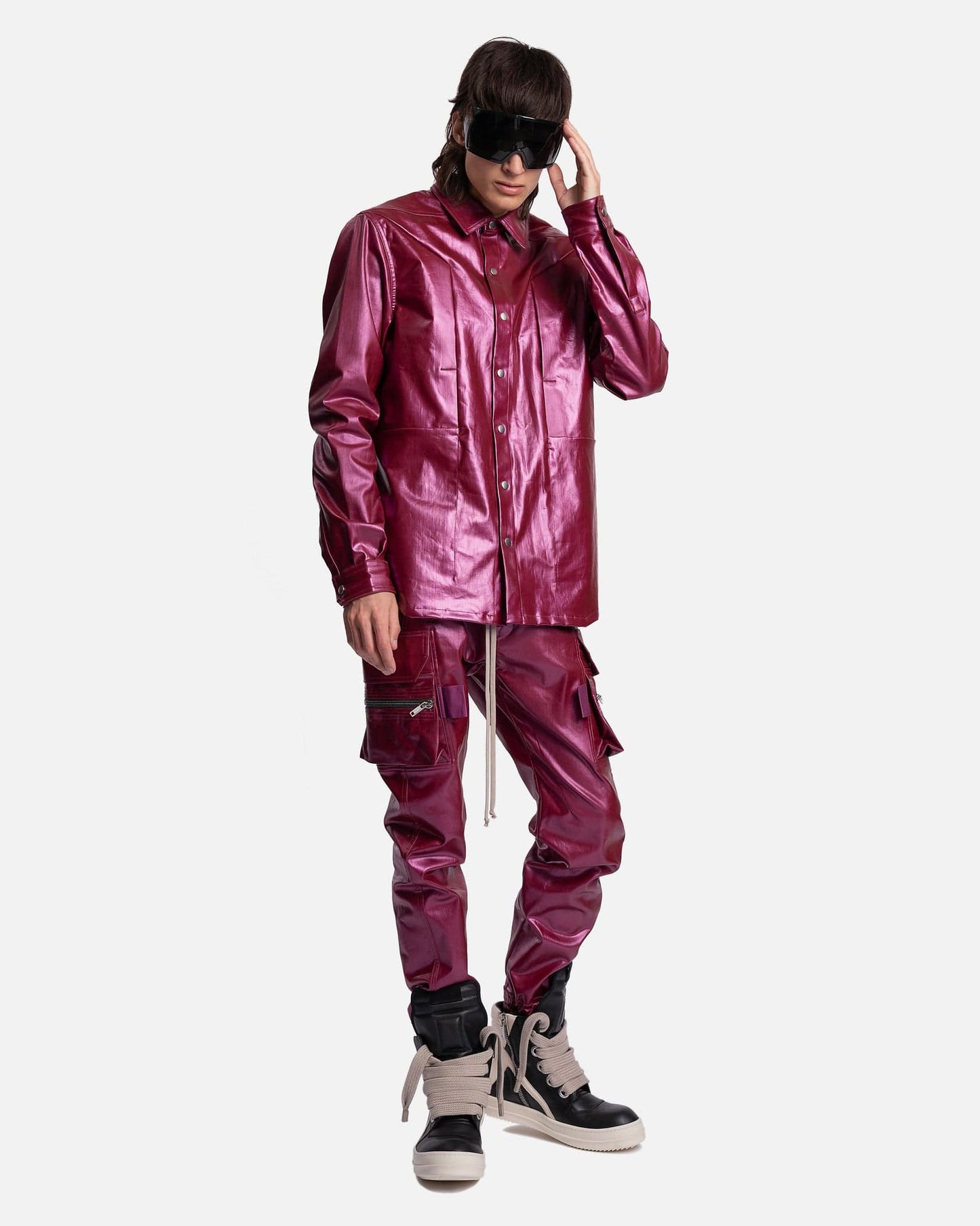 Rick Owens Men's Shirts Denim Fogpocket Outershirt in Fuchsia