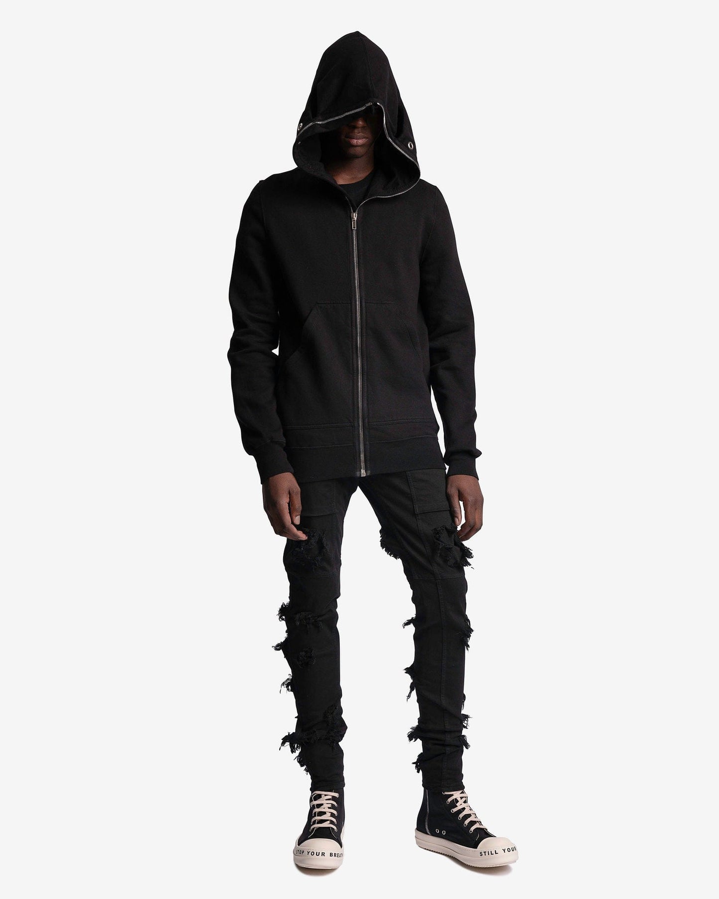 Rick Owens DRKSHDW Men's Pants Distressed Denim Creatch Pants in Black