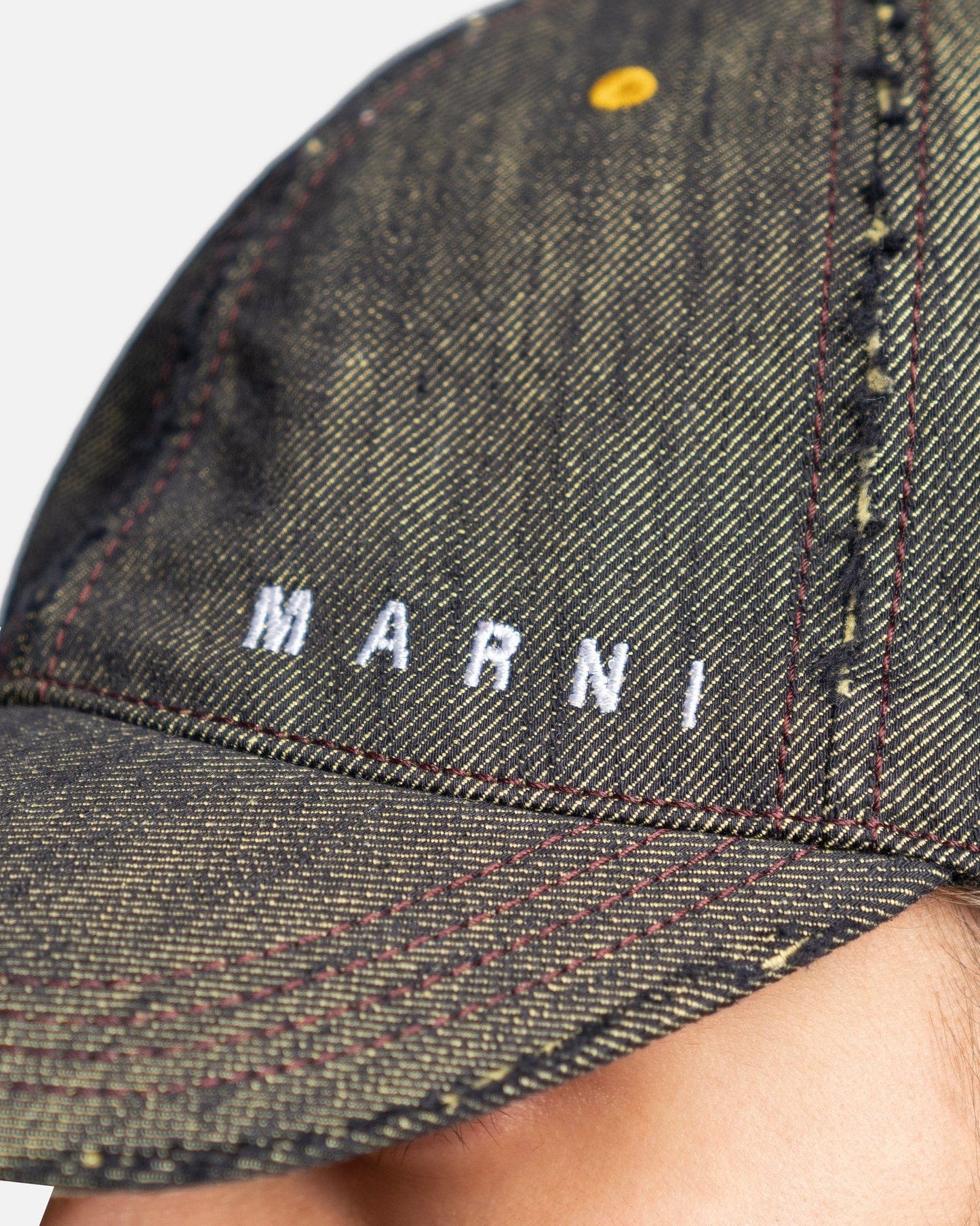 Marni Men's Hats Distressed Denim Hat in Lemmon