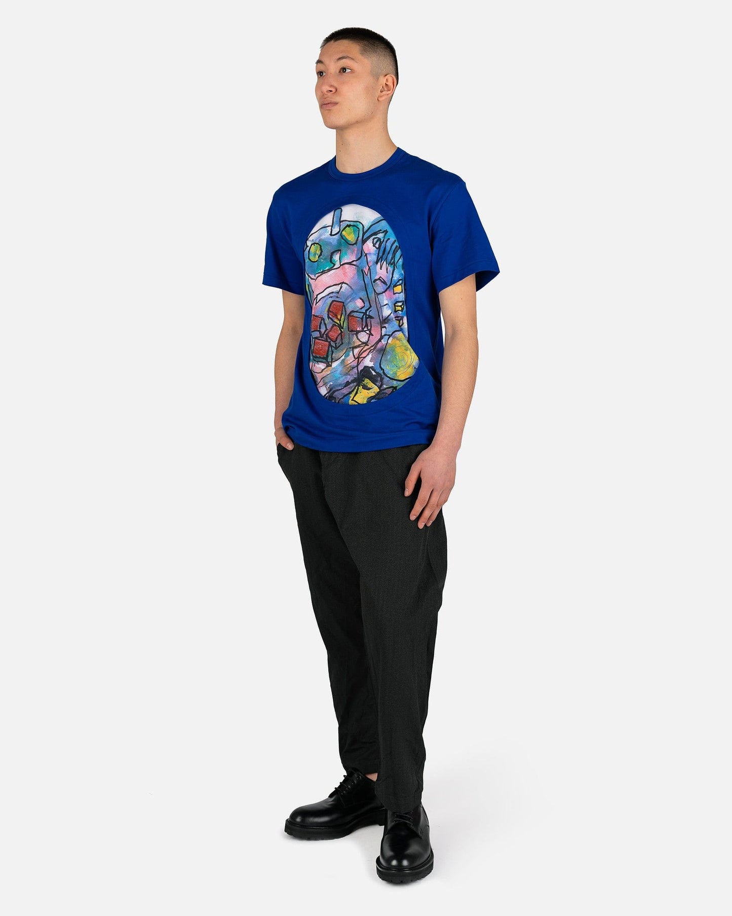 Comme des Garcons Homme Deux Men's T-Shirts Doodle Print T-Shirt in Royal Blue