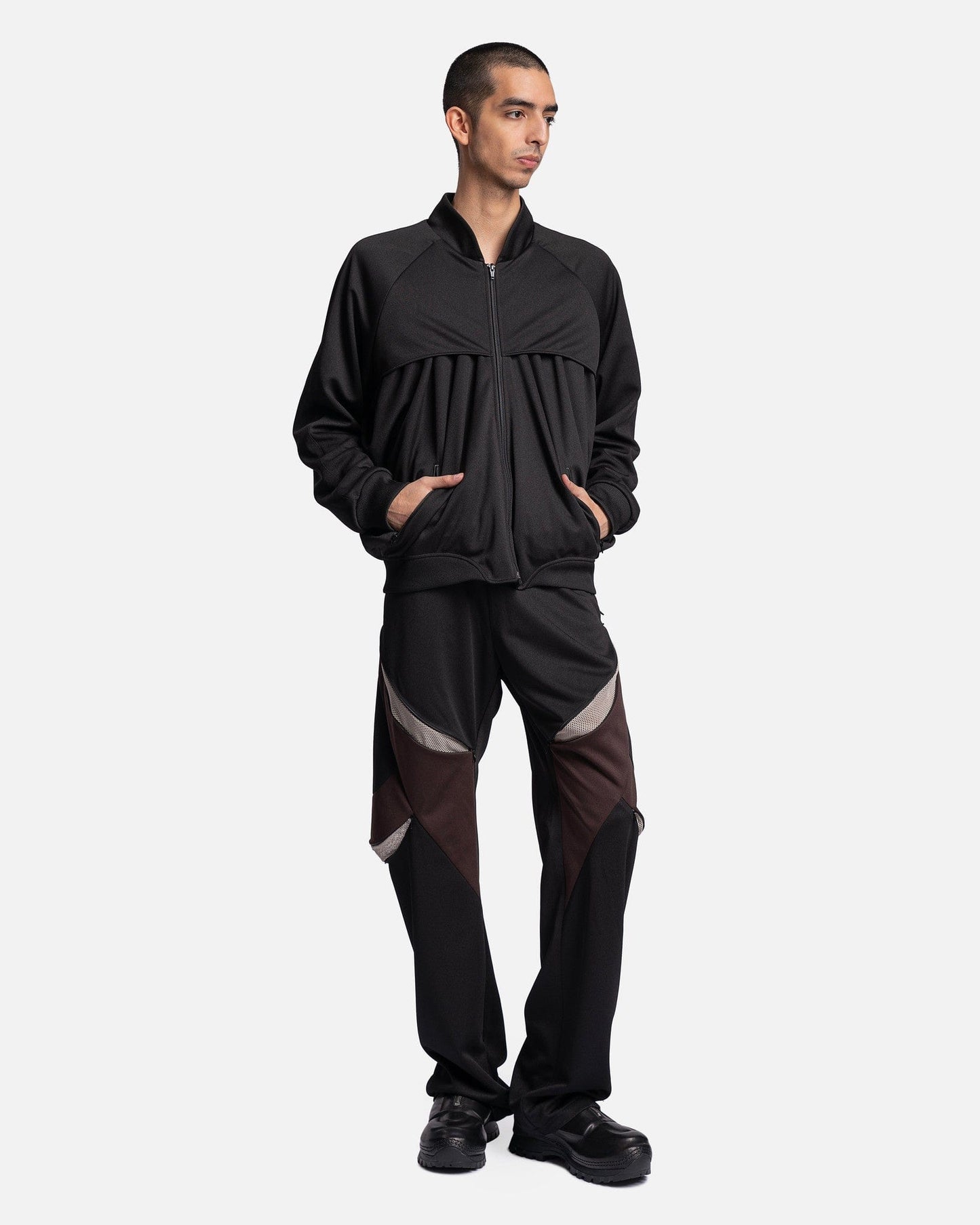 JiyongKim Men's Coat Draped Track Zip-Up Jacket in Black