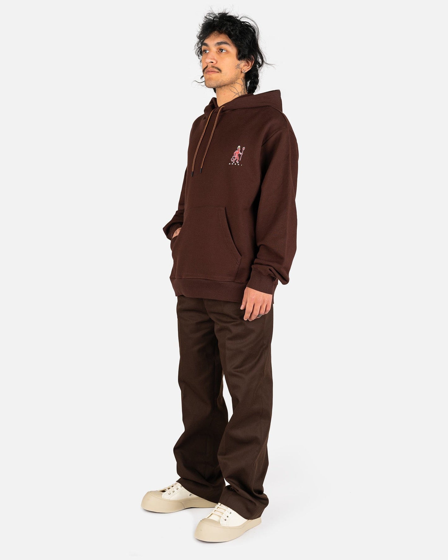 Marni Men's Sweatshirts 'El Diablito' Motif Hoodie in Black/Brown