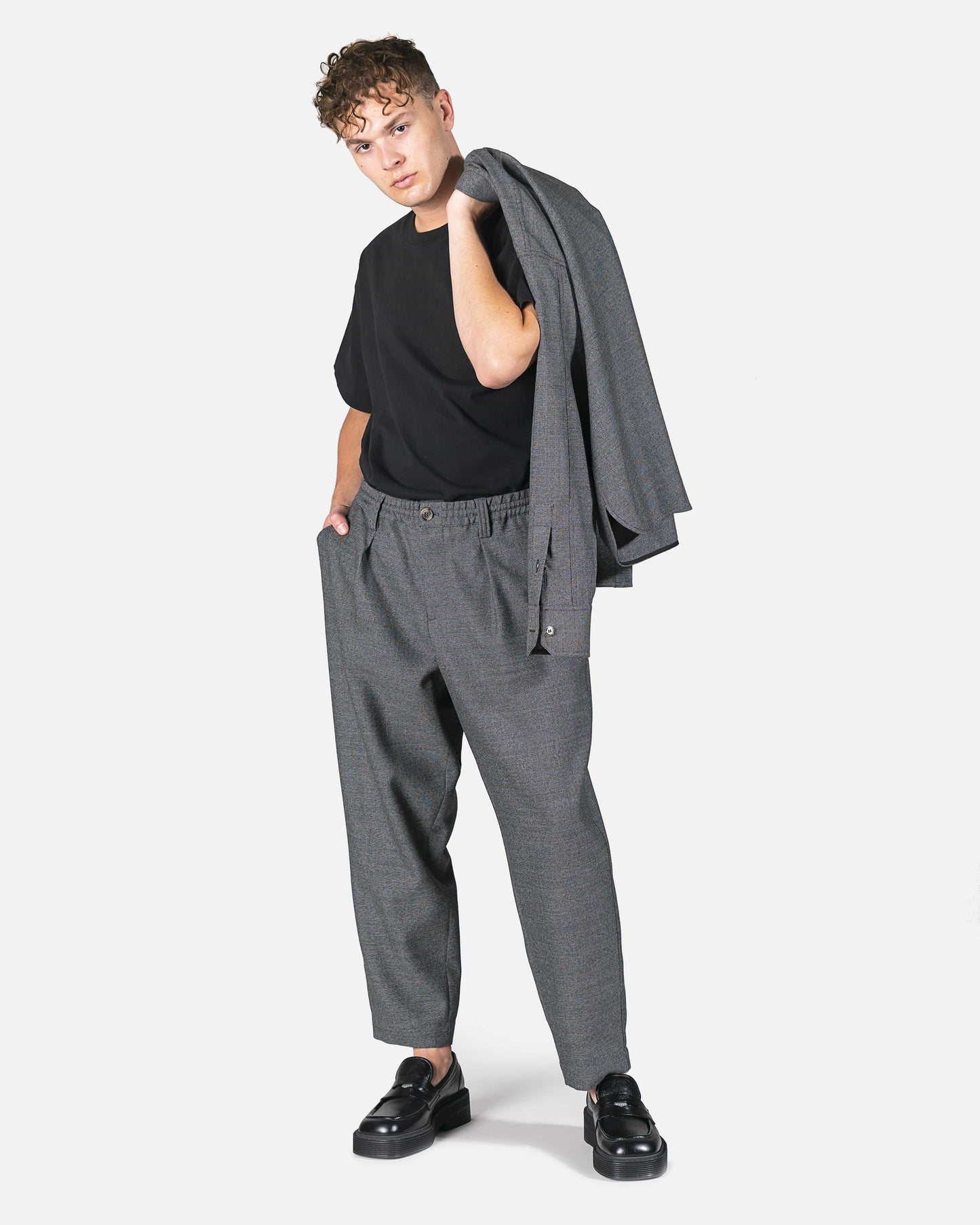 Marni Men's Pants Elasticated Waist Tapered Trousers in Grey