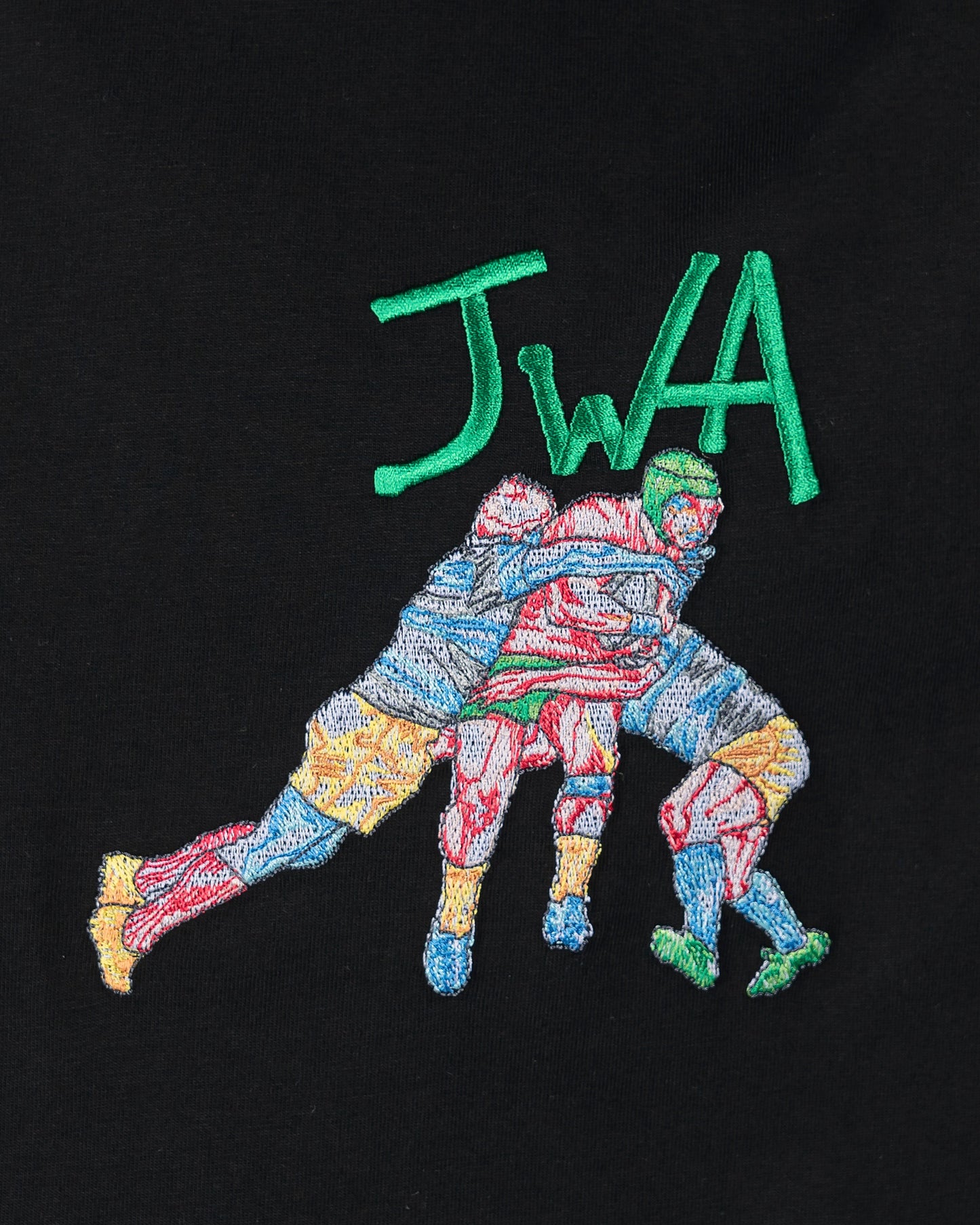 JW Anderson Men's T-Shirts Embroidered Rugby Team T-Shirt in Black