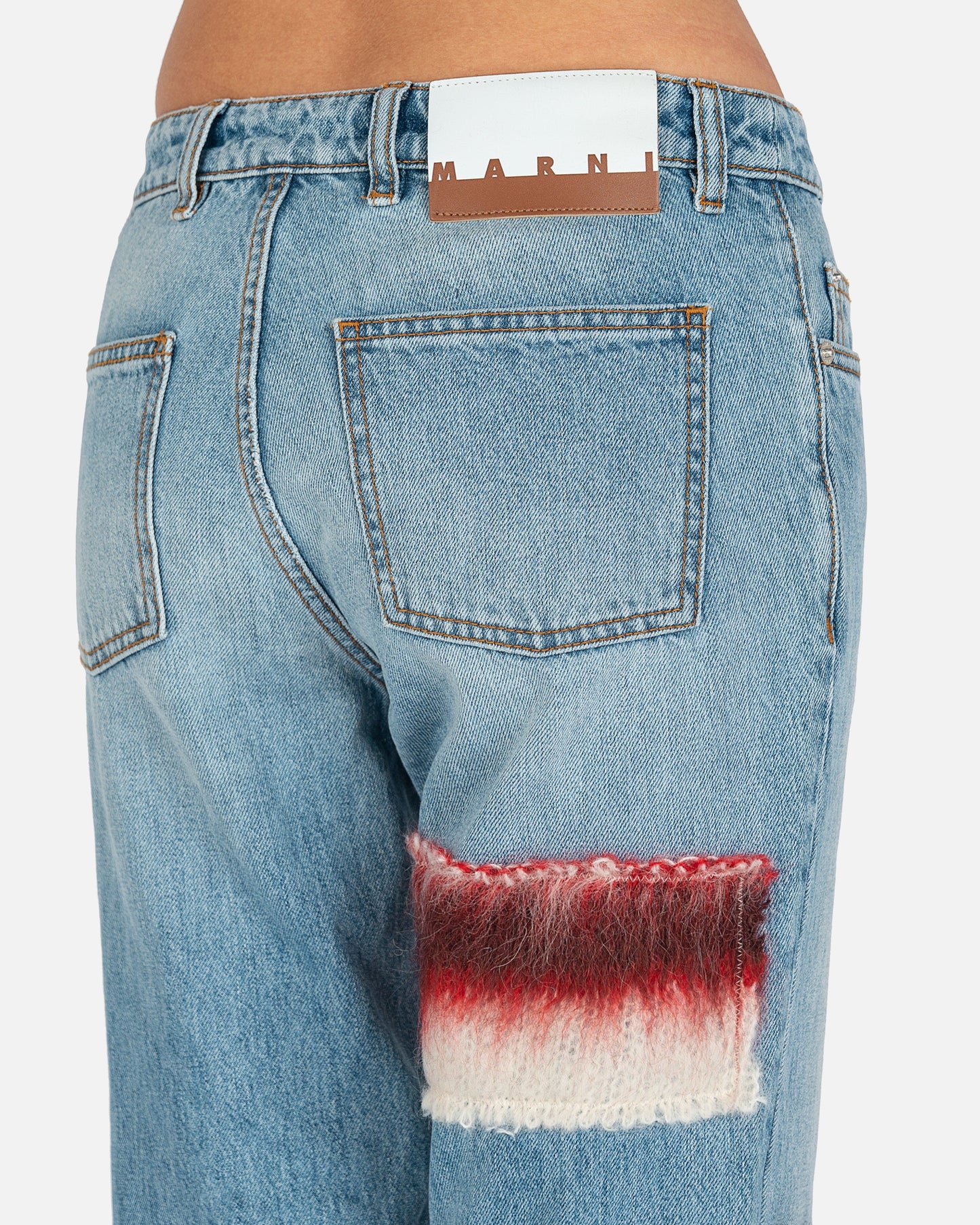 Marni Women Pants Embroidered Stripe Patch Relaxed Denim in Iris Blue