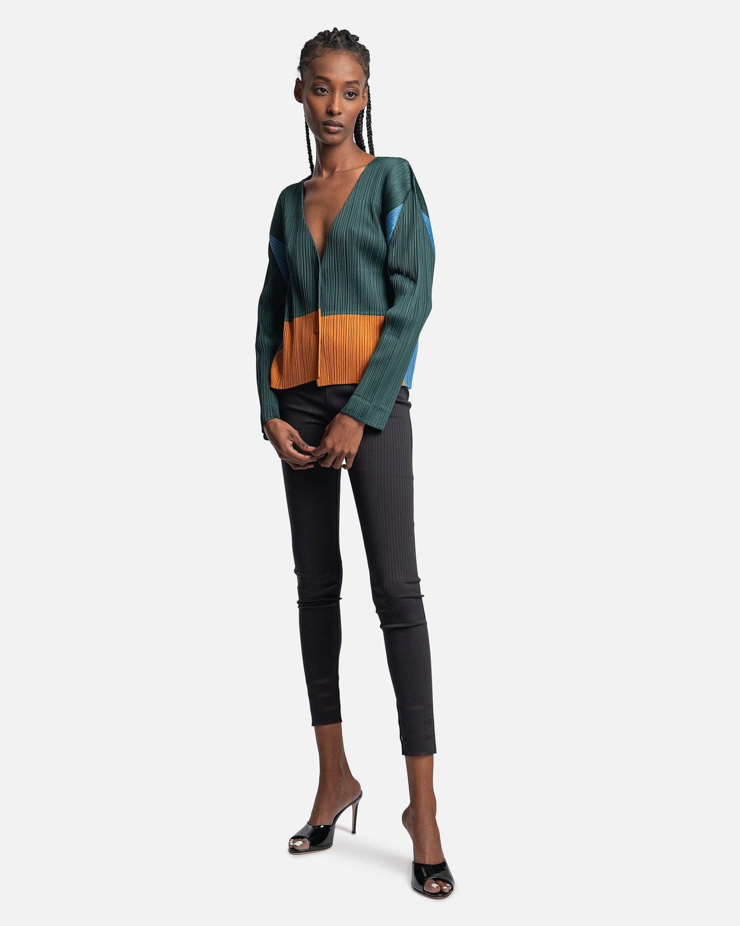 Pleats Please Issey Miyake Women Tops Ensemble Cardigan in Dark Green