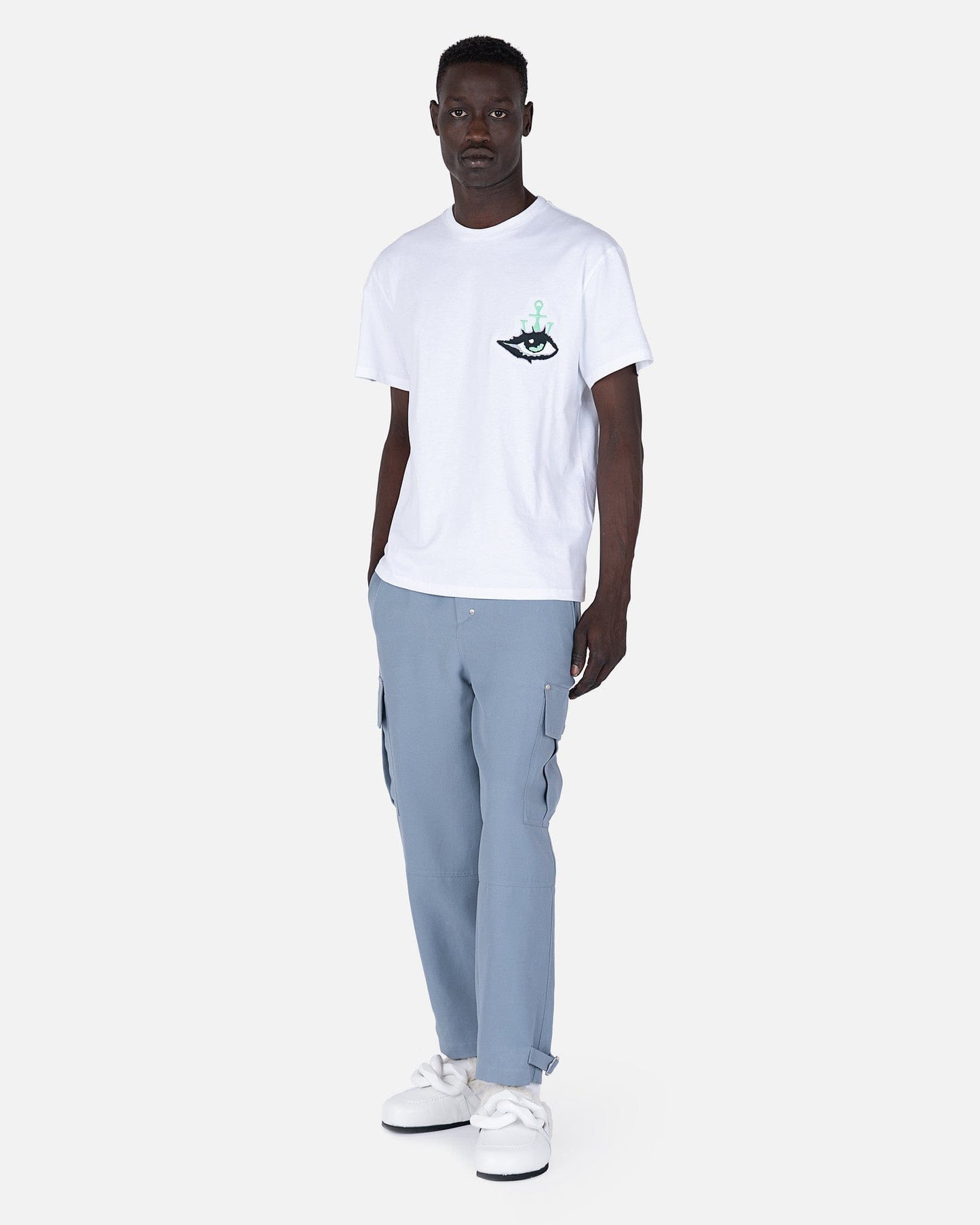 JW Anderson Men's T-Shirts Eye Embroidered Logo T-Shirt in White