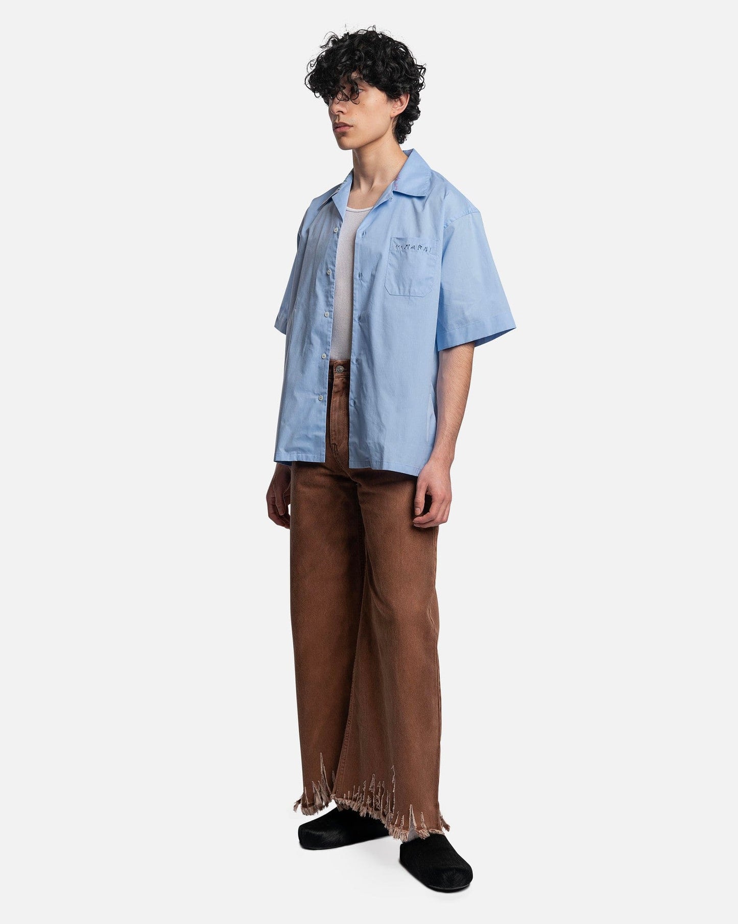 Marni Men's Pants Faded Coated Drill Denim in Earth of Siena