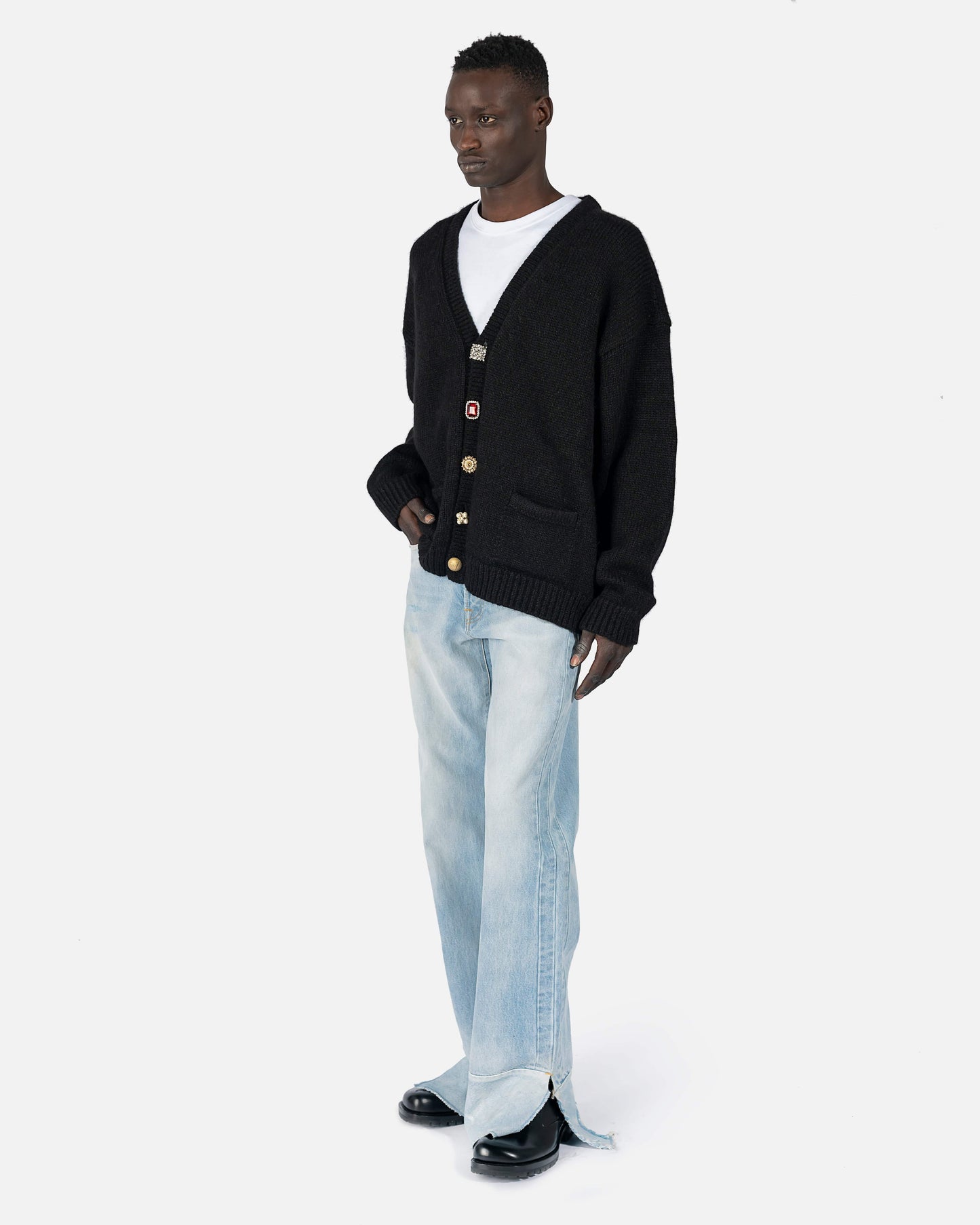 VETEMENTS mens sweater Fancy Button Knitted Cardigan in Black