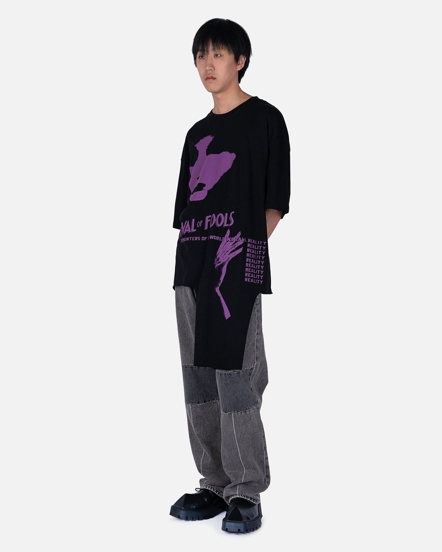 Raf Simons Men's T-Shirts Festival of Fools Oversized T-Shirt with Cut Out in Black