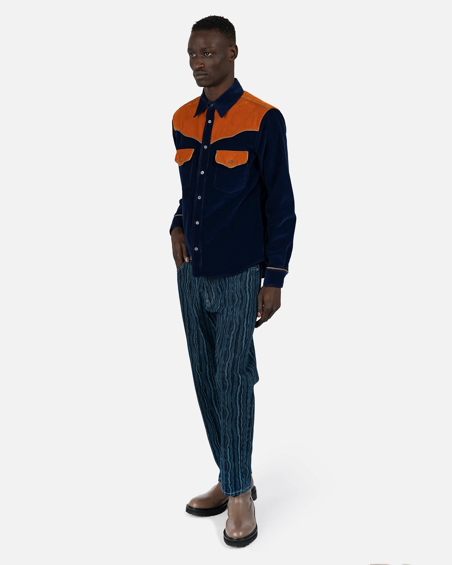 Marni Men's Shirts Fine Wale Corduroy Shirt in Deep Blue