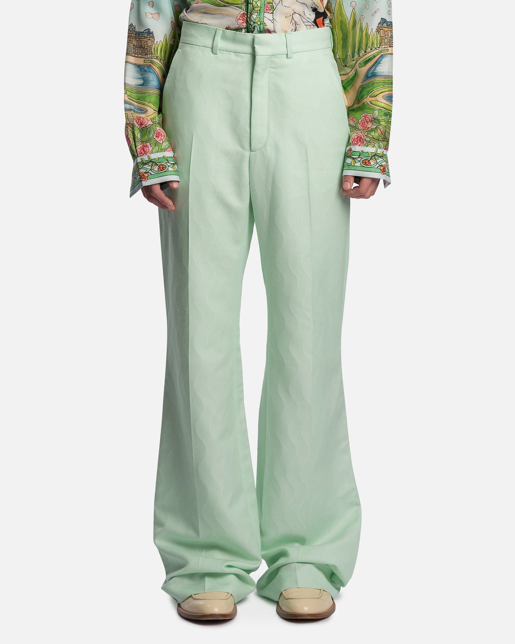 Flared Trousers in Mint Memphis Pinstripe – SVRN