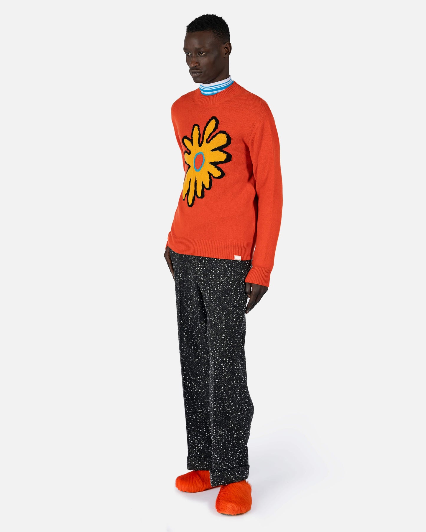 Marni mens sweater Flower Crewneck Sweater in Orange