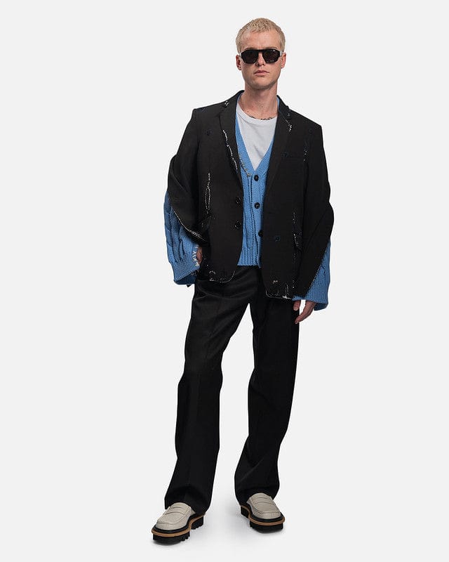 Marni Men's Jackets Frayed Wool Grain De Poudre in Black