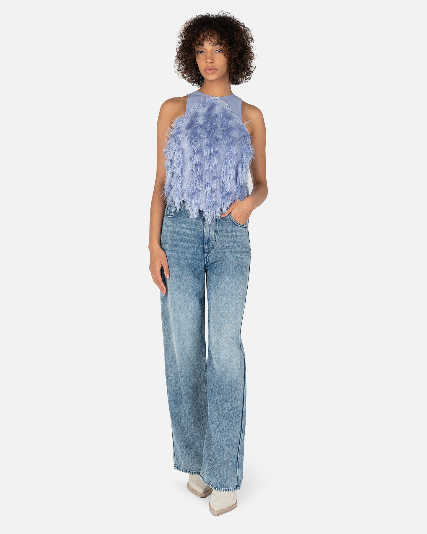 Ganni Women Tops Fringe Mesh Top in Persian Violet