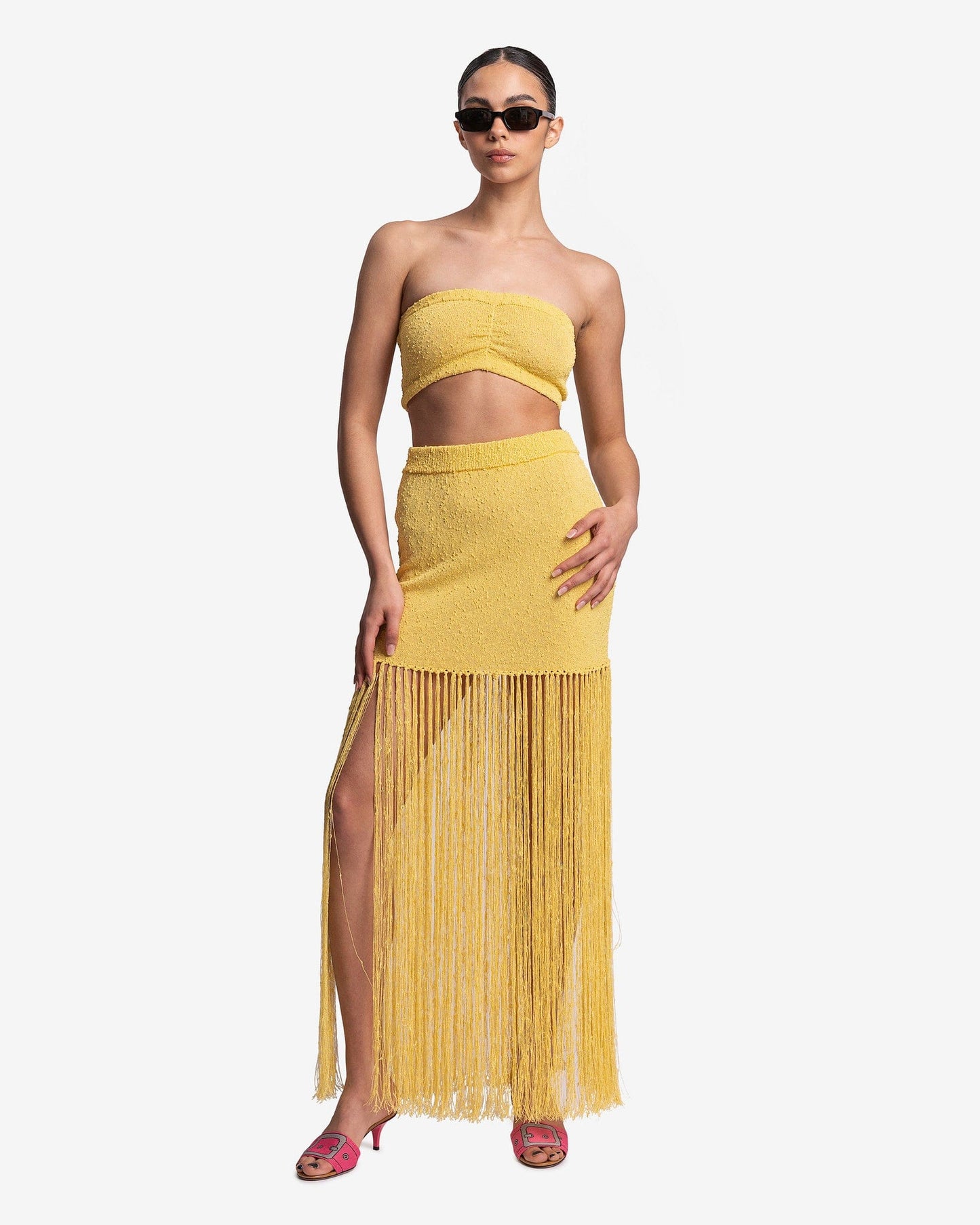 Casablanca Women Skirts Fringed Knit Skirt in Yellow