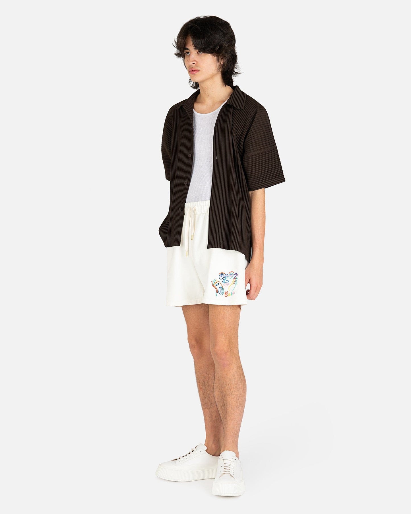 Casablanca Men's Shorts Fujita San Embroidered Sweatshort in Off-White