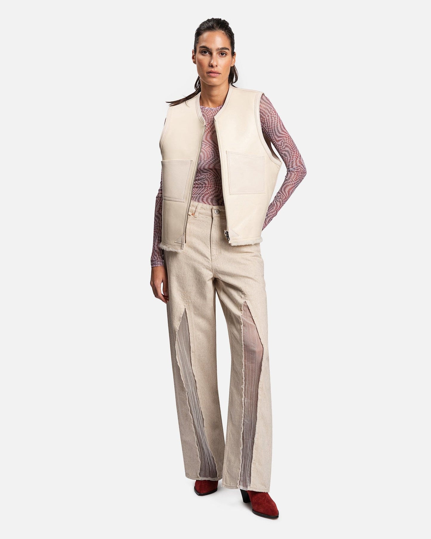 Our Legacy Women Pants Full Cut in Ecru Slash Denim