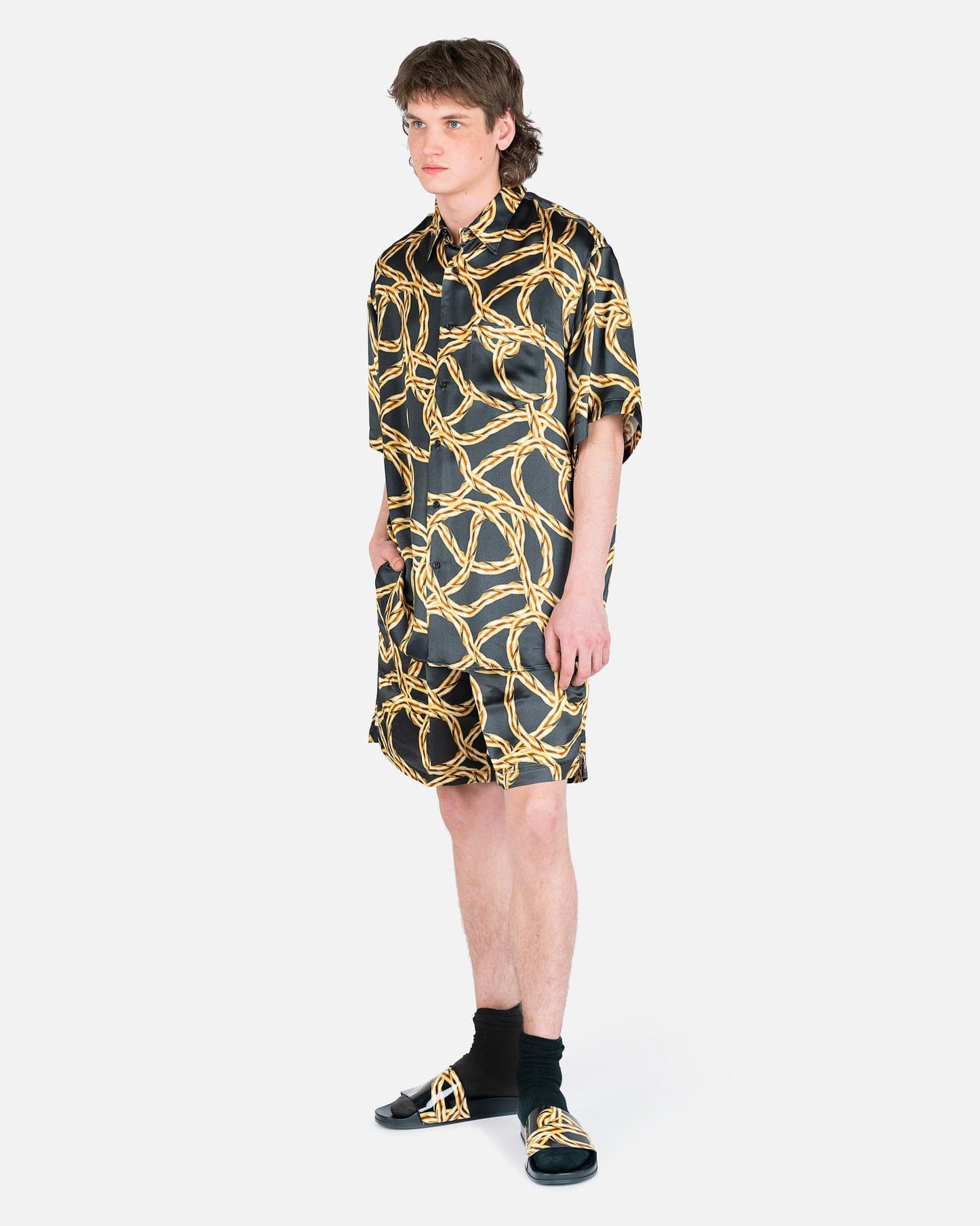 VETEMENTS Men's Shorts Gold Chain Pyjama Shorts in Black
