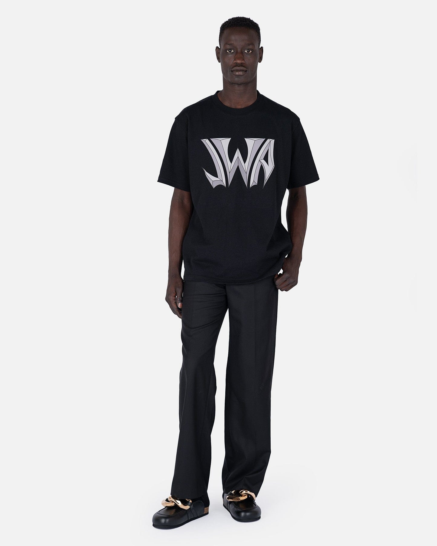 JW Anderson Men's T-Shirts Gothic Logo Oversized T-Shirt in Black