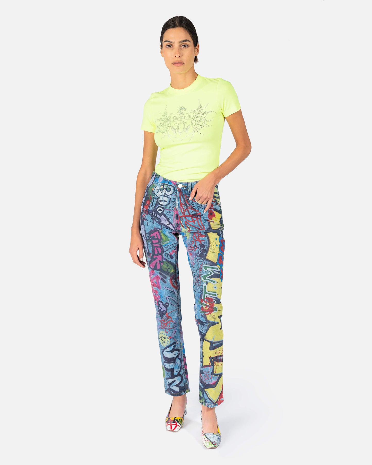 VETEMENTS Women Pants Graffiti Magic Fit Denim in Multi