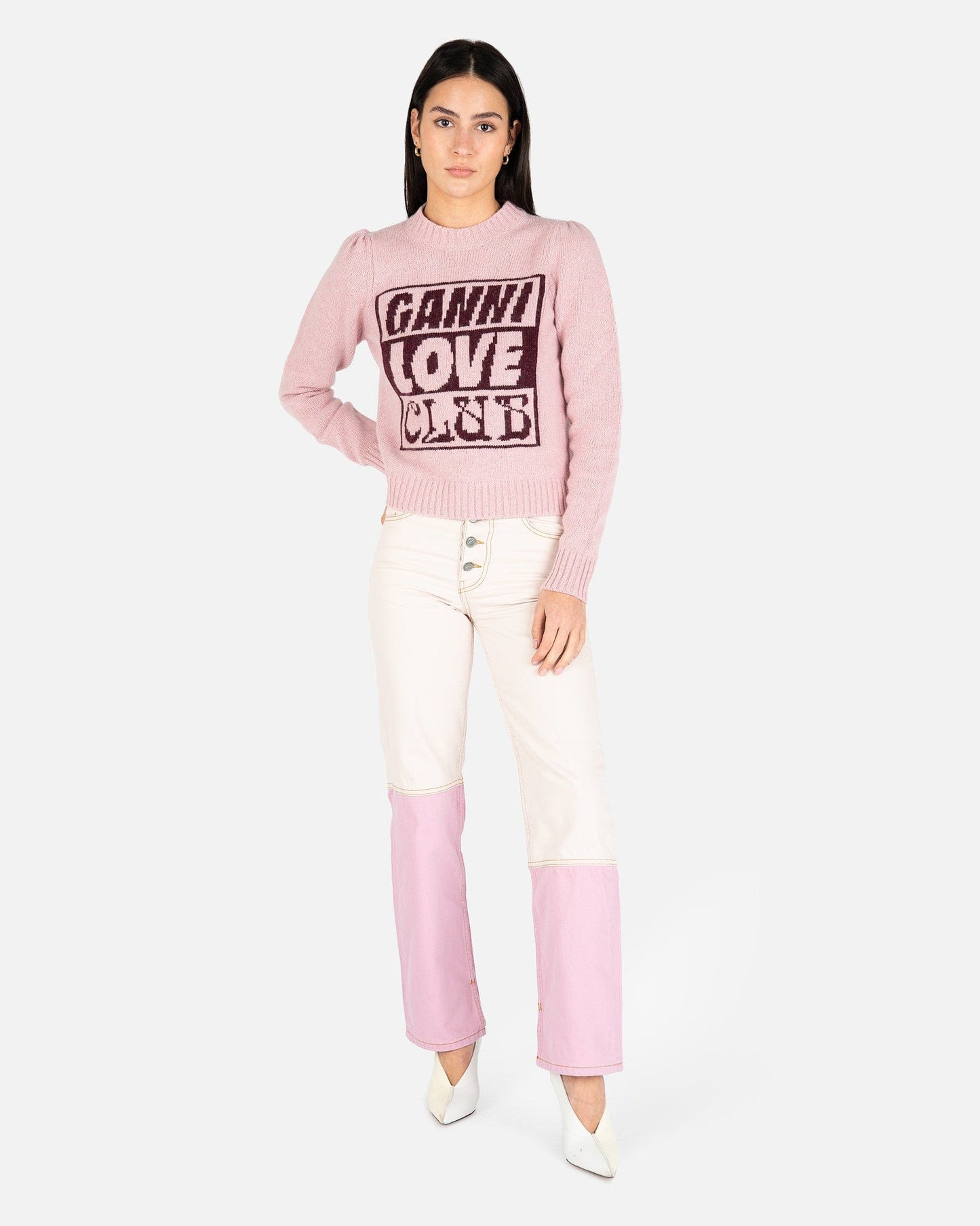 Ganni Women Sweaters Graphic Lambswool Sweater in Pink Lavender