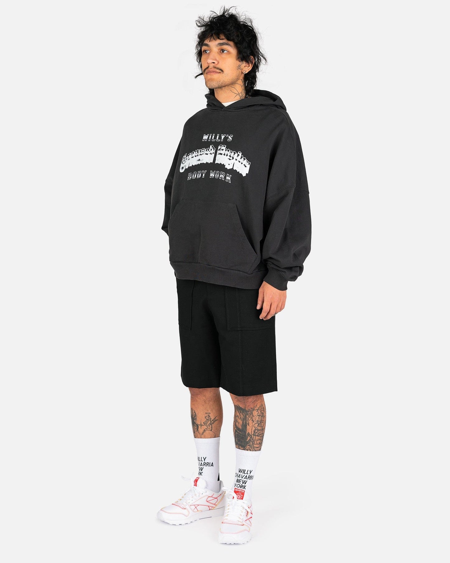 Willy Chavarria Men's Sweatshirts Greased Engine Buffalo Hoodie in Jet Black