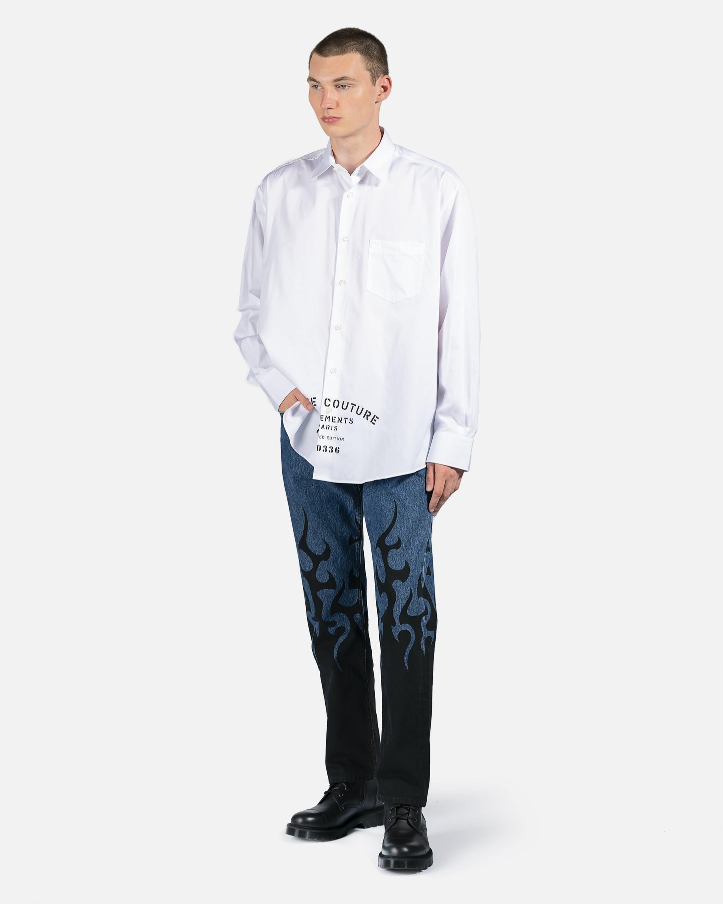 VETEMENTS Men's Shirts Haute Couture Button-Up Shirt in White