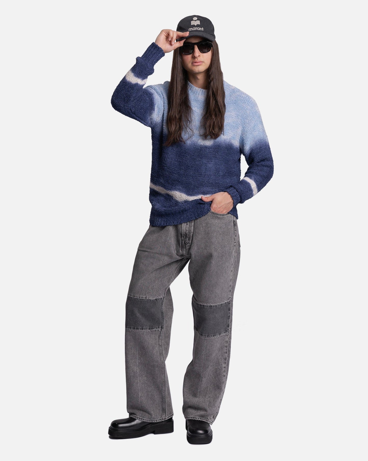 Isabel Marant Homme Men's Tops Henley Long Sleeve in Blue/Purple