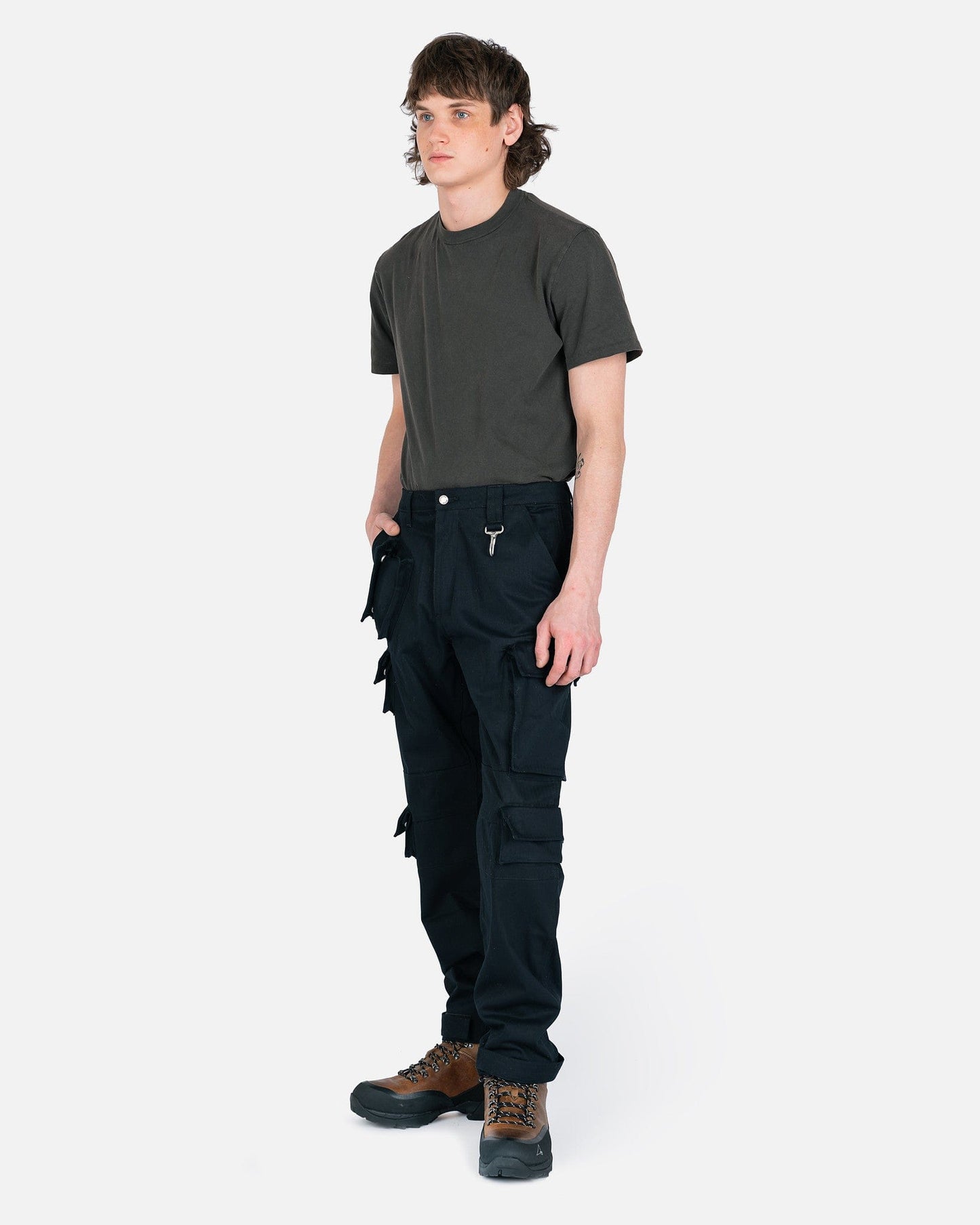 Reese Cooper Men's Pants Herringbone Cotton Cargo Pant in Black