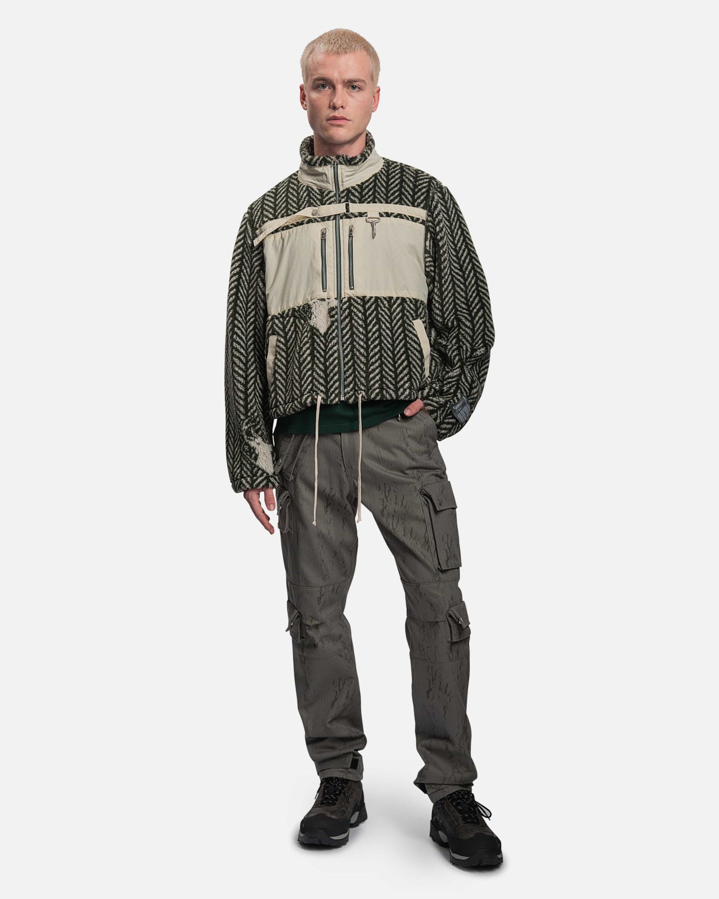 Reese Cooper Men's Jackets Herringbone Print Sherpa Fleece in Forest Green