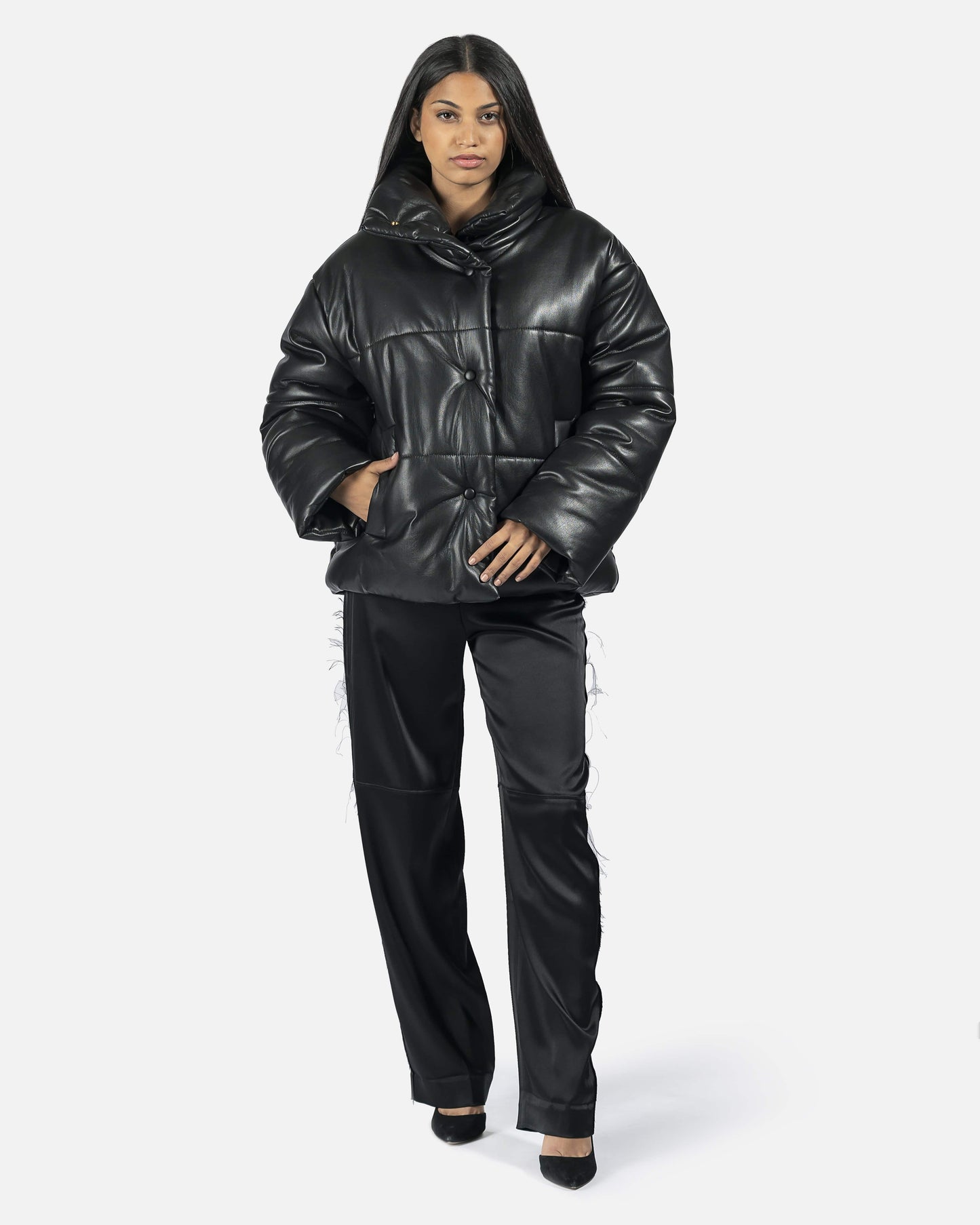 Nanushka Women Jackets Hide Vegan Leather Puffer Jacket in Black