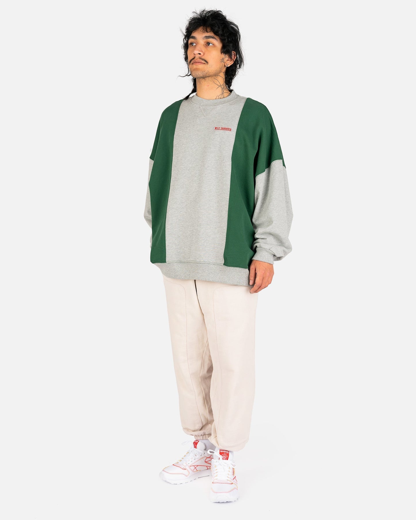 Willy Chavarria Men's Sweatshirts Hooligan Block Sweatshirt in Heather Gray/Dark Green