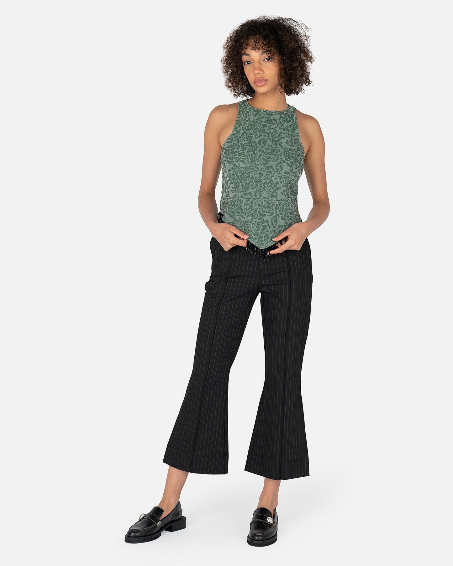 Ganni Women Tops Jacquard Organza Beaded Top in Myrtle