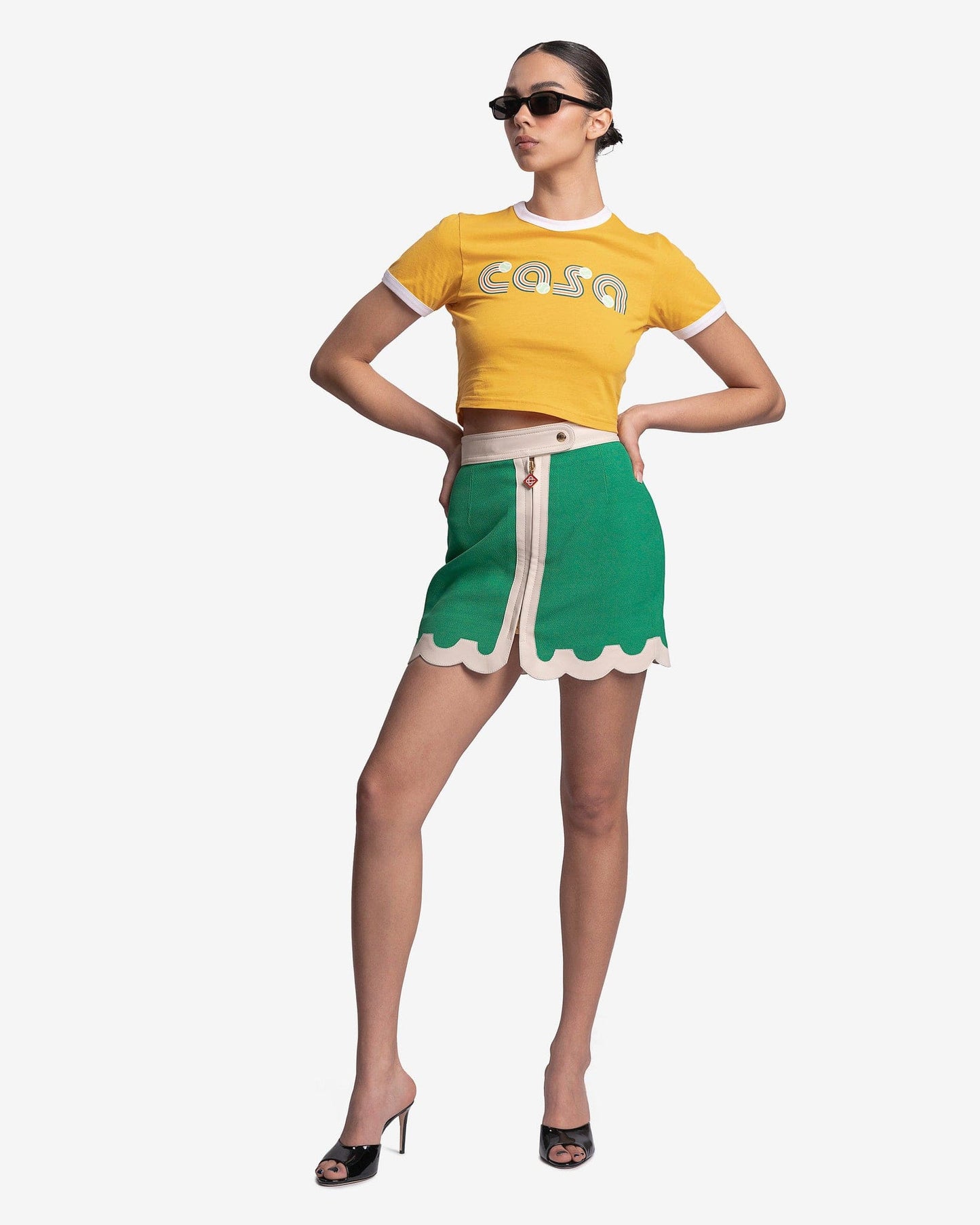 Casablanca Women T-Shirts Jeu de Tennis Baby Ringer T-Shirt in Citrus