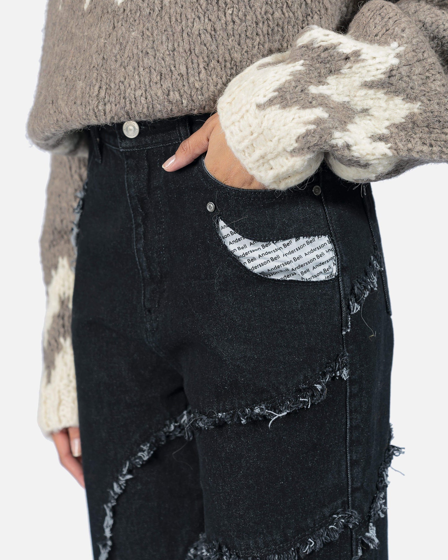 Andersson Bell Women Pants Karis Rough Line Raw Cut Jeans in Black