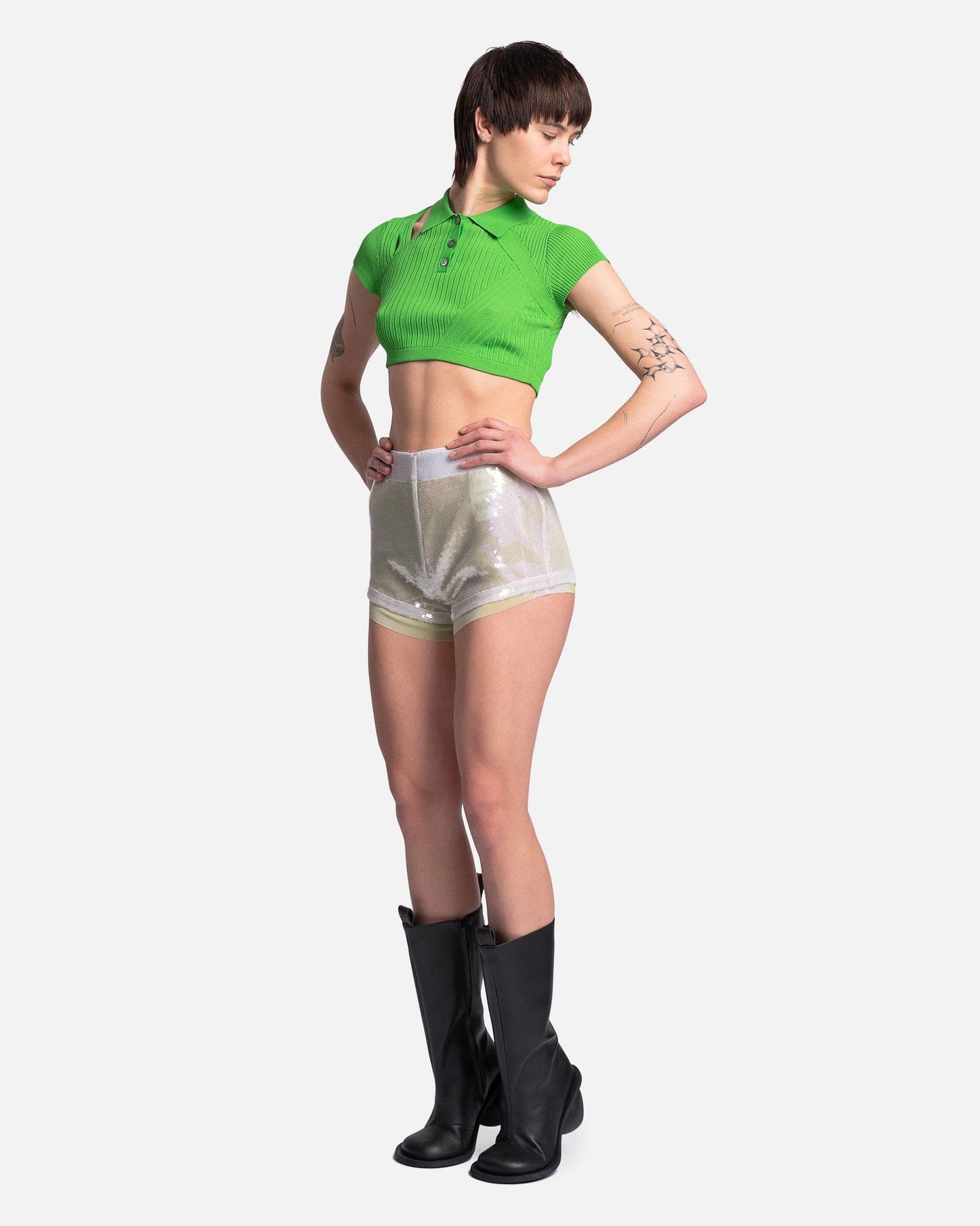 Feng Chen Wang Women Tops Knit Cropped Top in Green