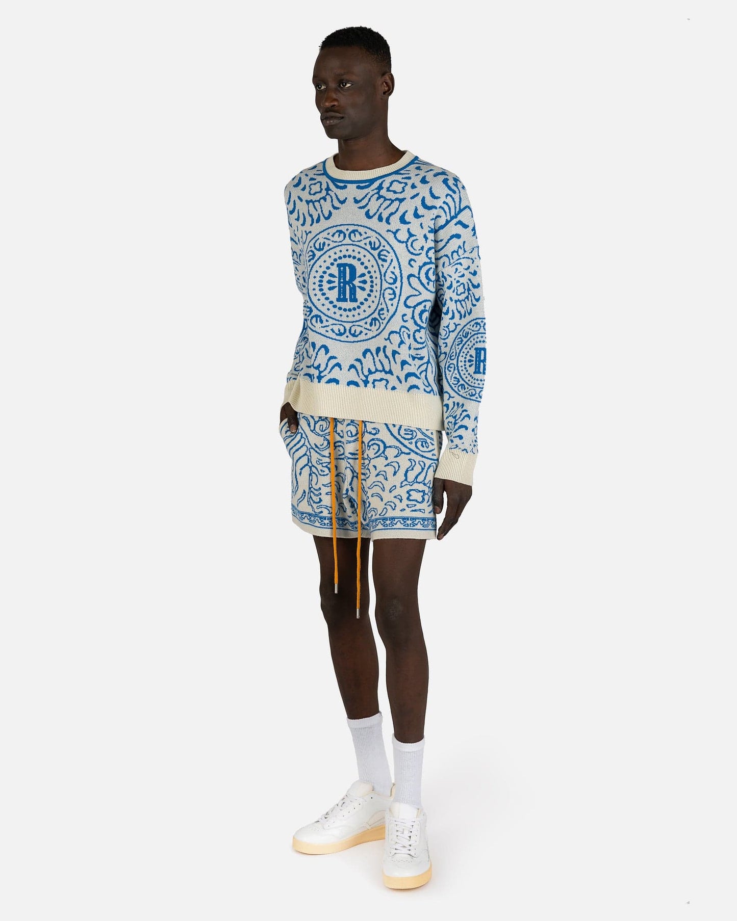Rhude Men's Sweatshirts Knit Tile Crew in Creme/Blue