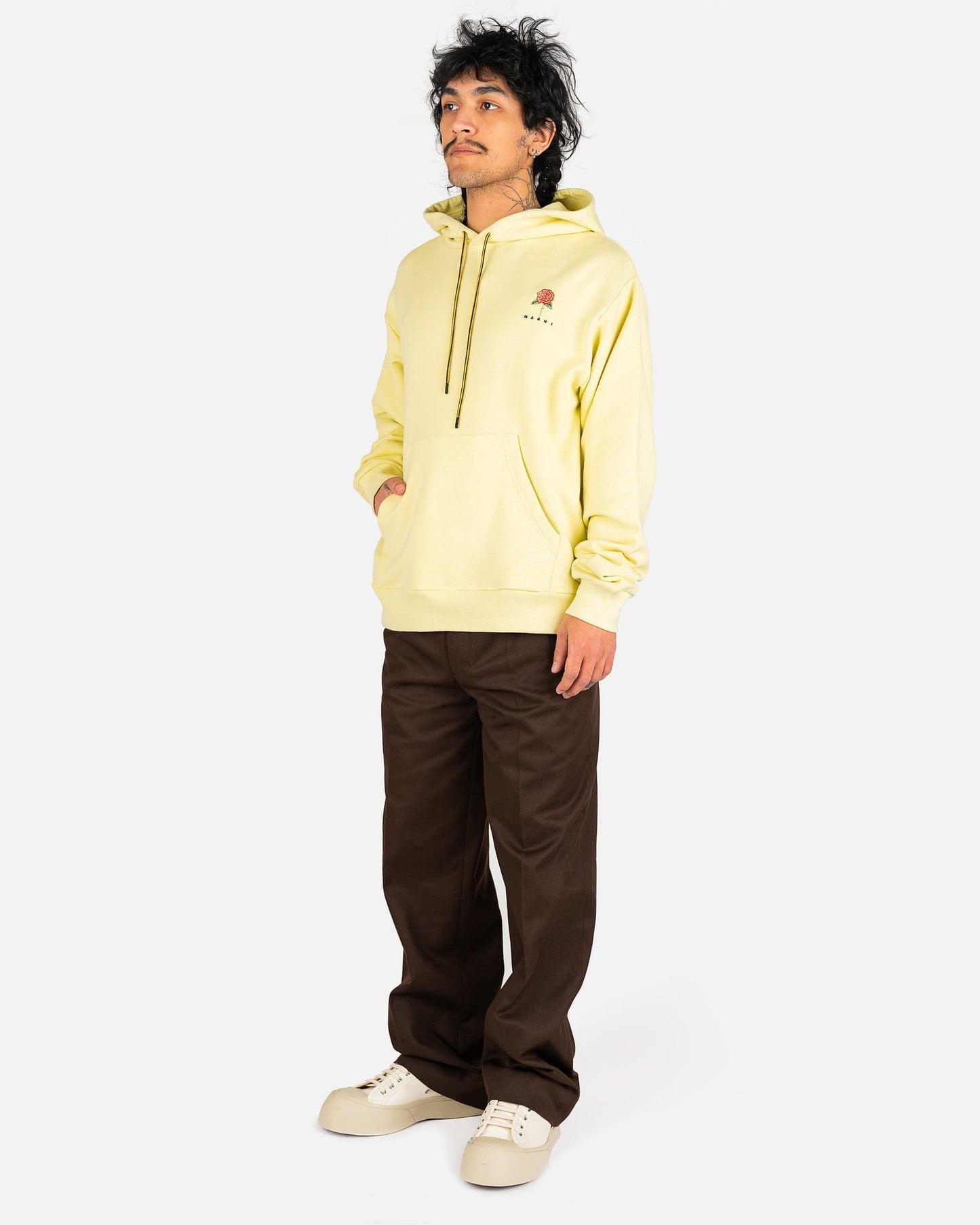 Marni Men's Sweatshirts 'La Rosa' Motif Hoodie in Lemongrass