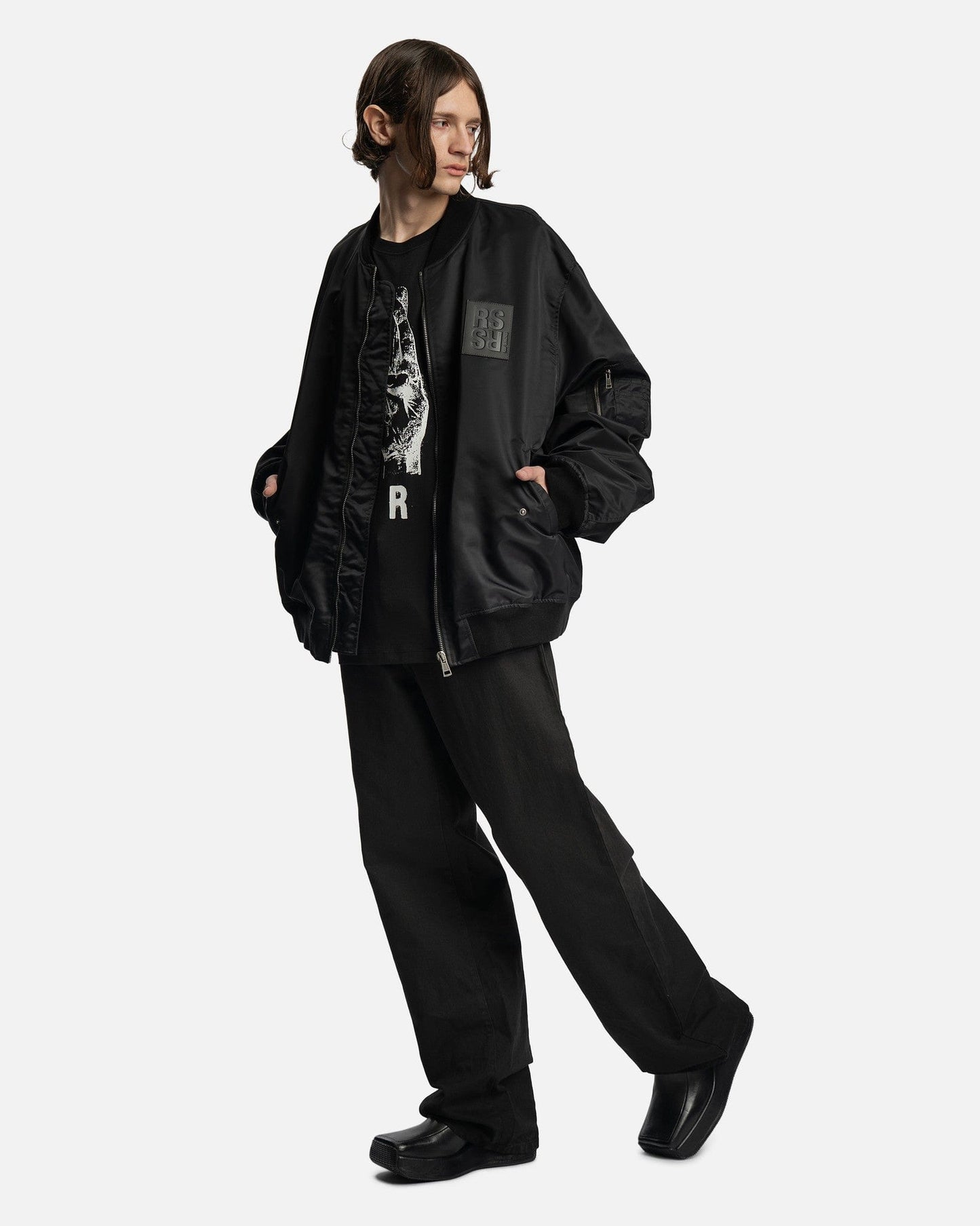 Raf Simons Men's Jackets Leather Patch Classic Bomber in Black