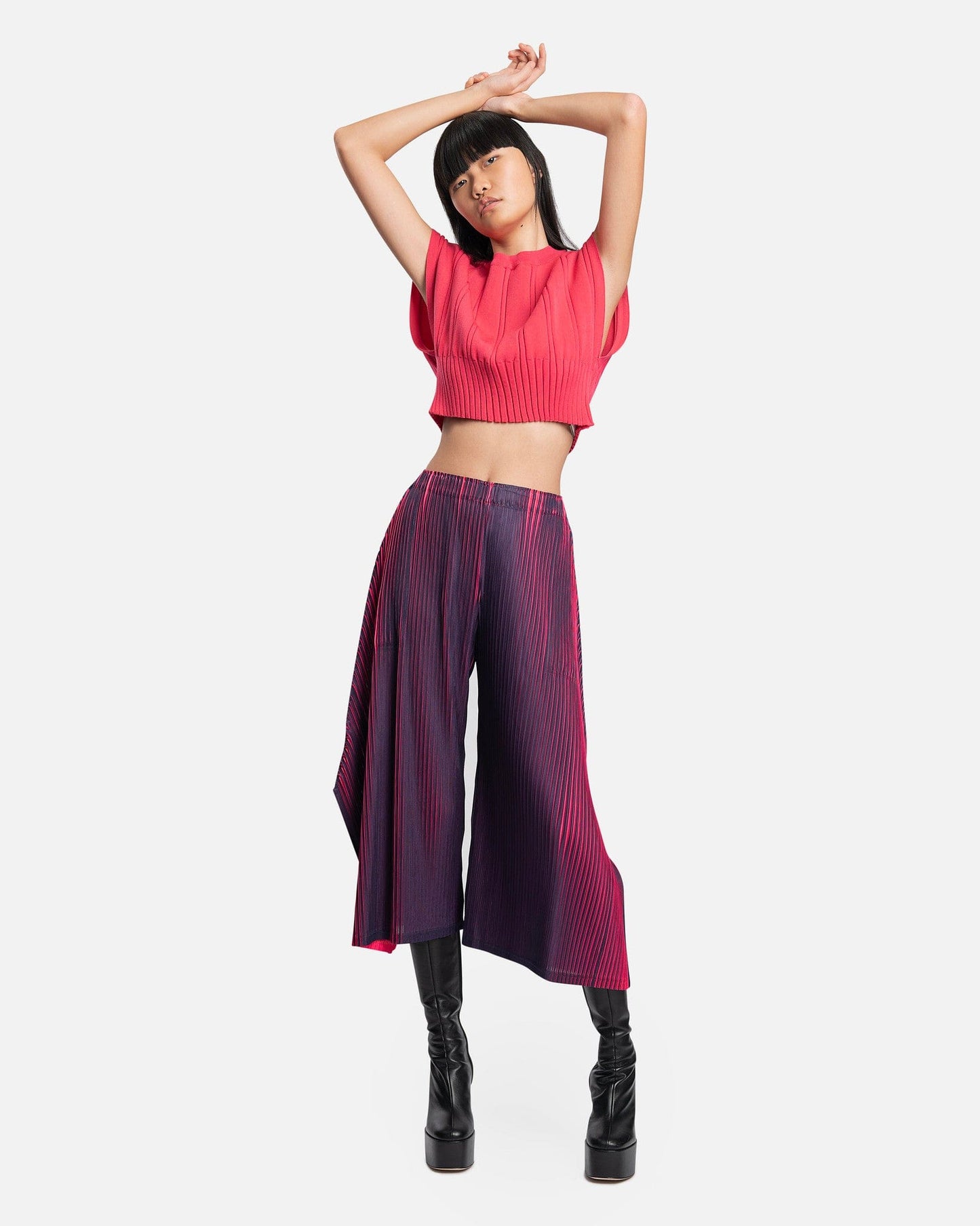 Pleats Please Issey Miyake Women Tops O/S Link Knit Vest in Neon Pink