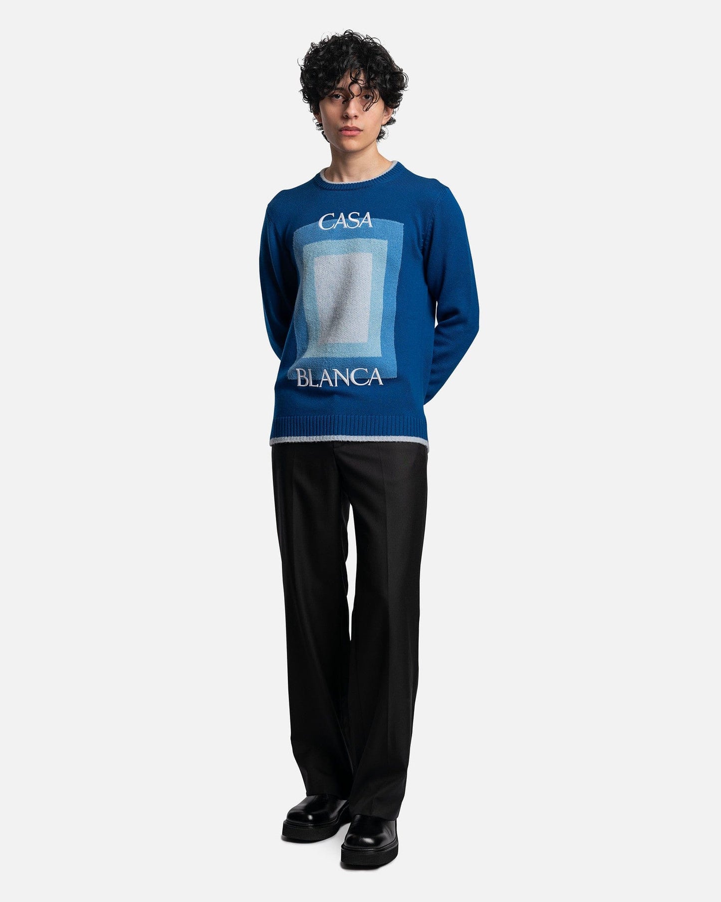 Casablanca mens sweater Logo Degrade Intarsia Jumper in Navy