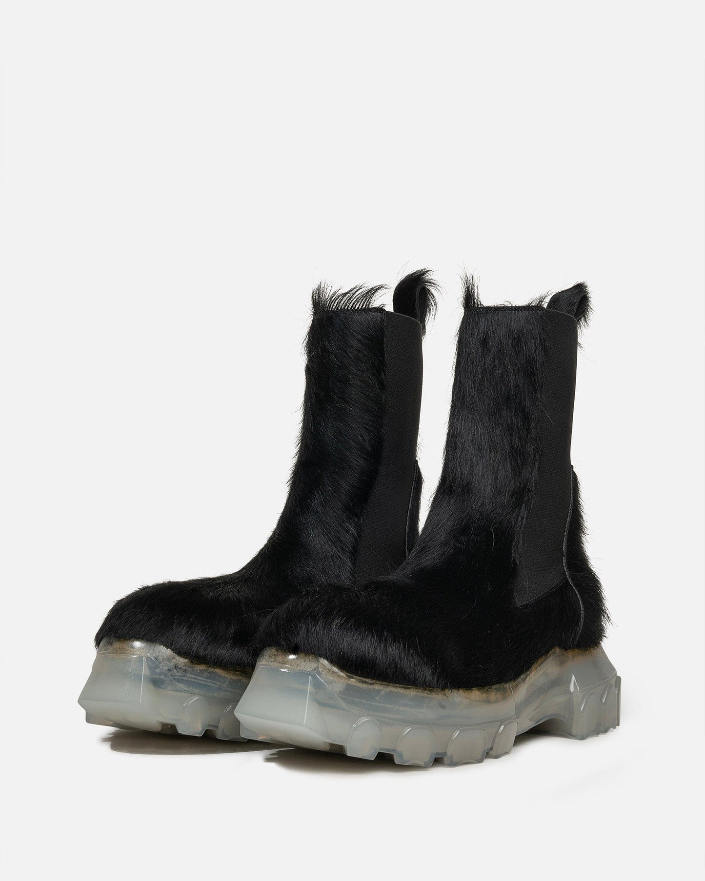 Rick Owens Men's Boots Long Hair Bozo Tractor Beatles in Black/Translucent