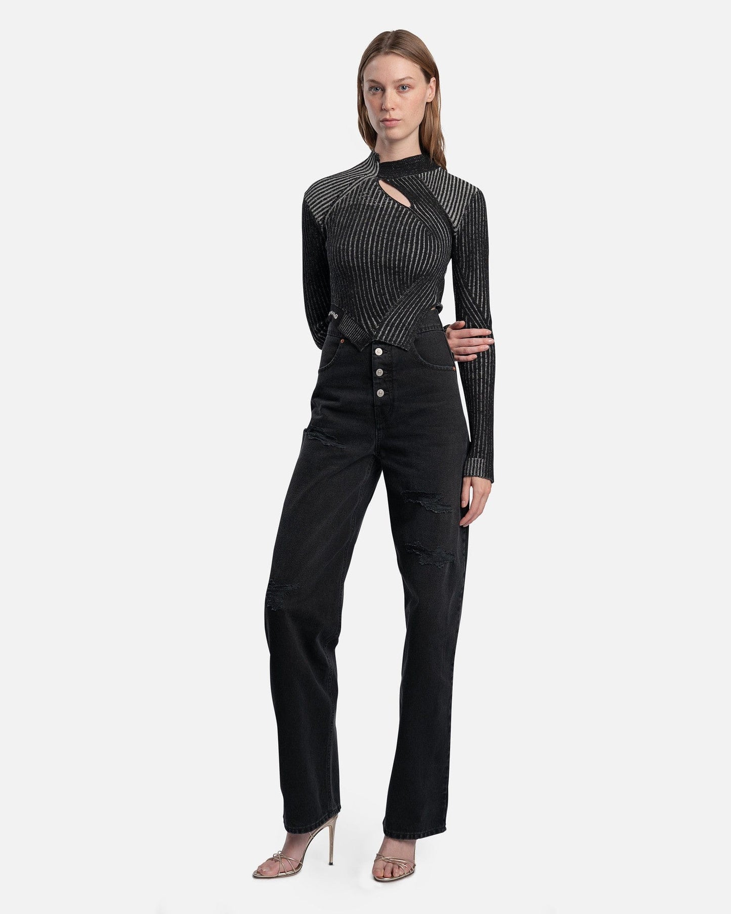 Feng Chen Wang Women Tops Long Sleeve Ribbed Knit in Black