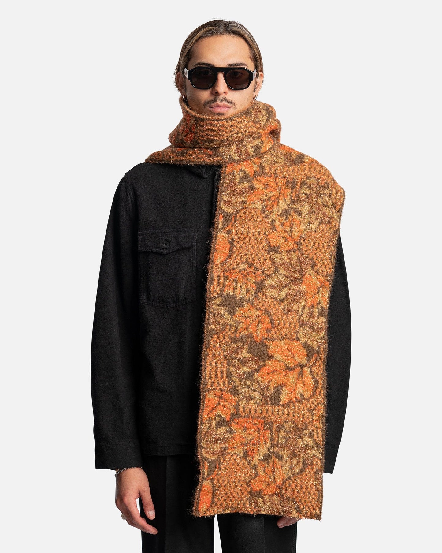 ERL Scarves Lurex Jacquard Raw Edge Scarf in Gold