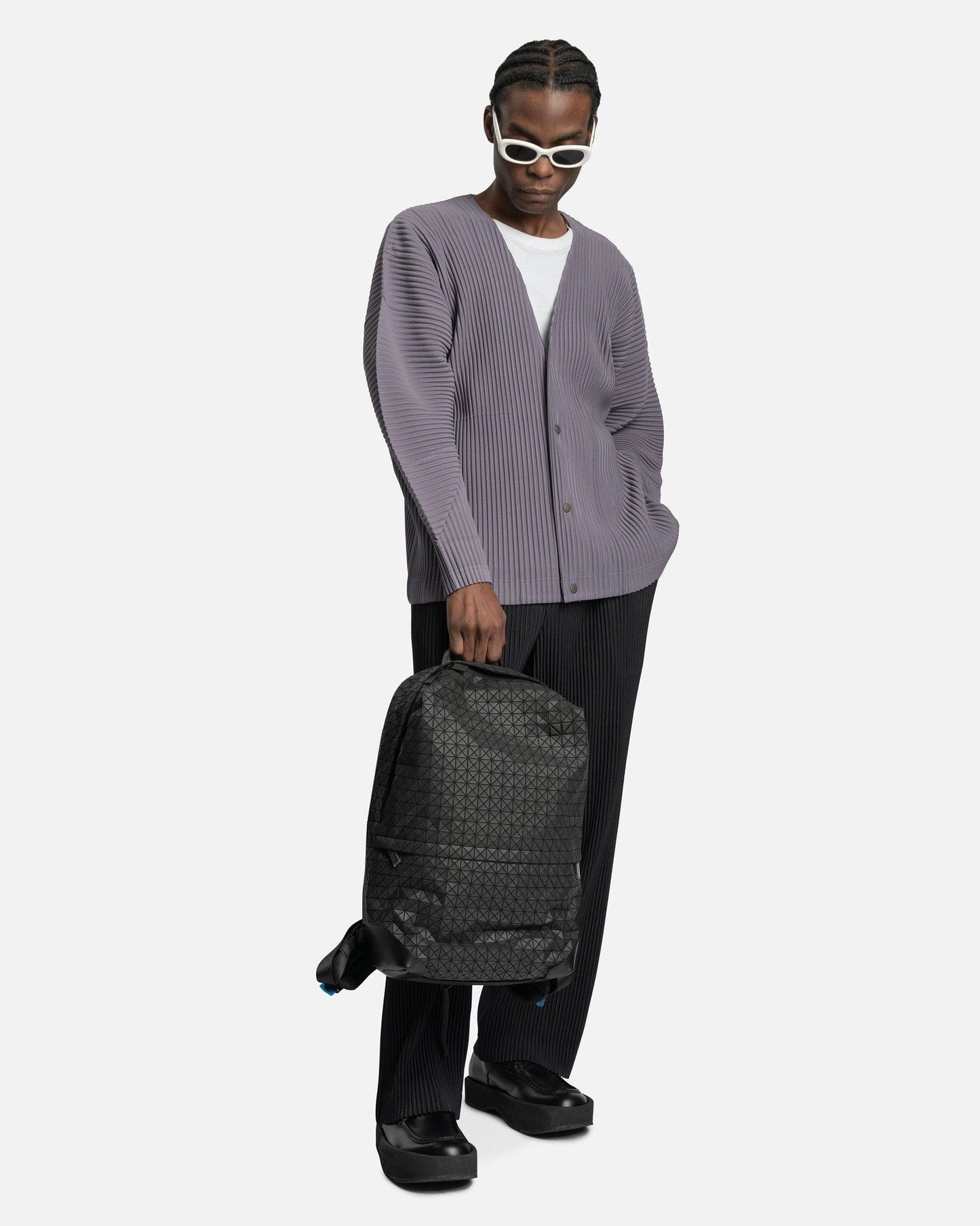 Homme Plissé Issey Miyake Men's Sweater MC February Cardigan in Purple Gray