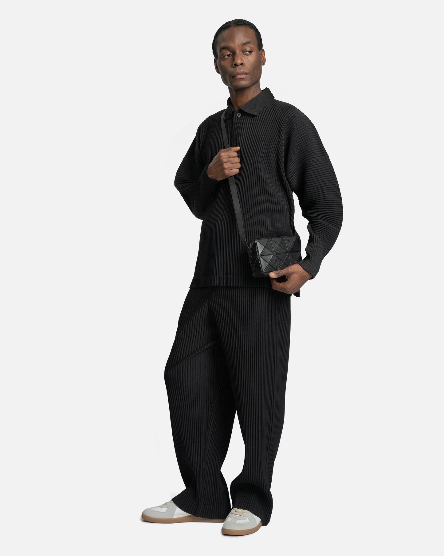 Homme Plissé Issey Miyake Men's Shirts MC February Long Sleeve Top in Black