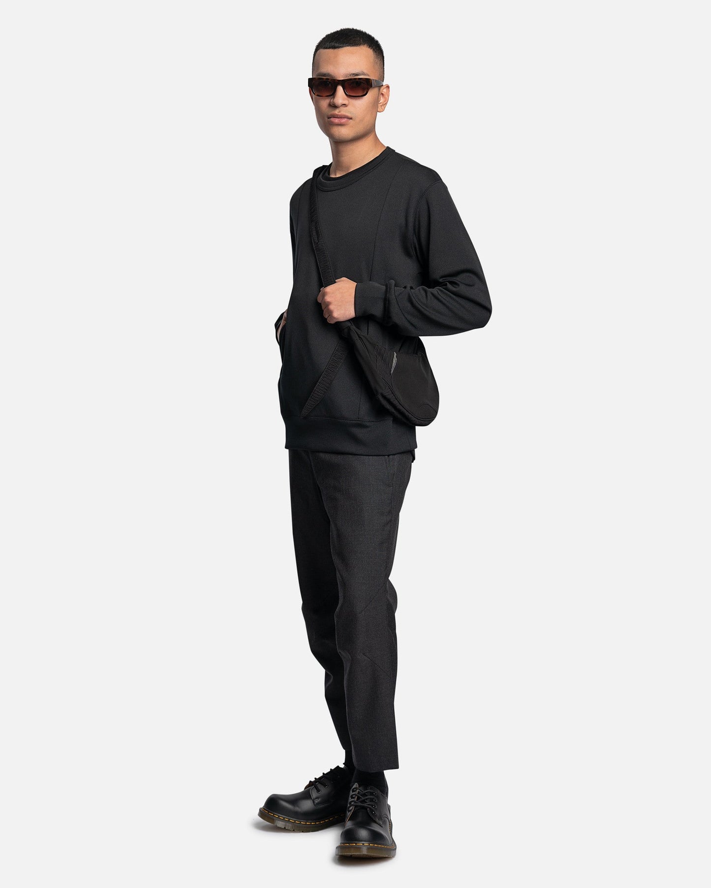 Comme des Garcons Homme Deux Men's Sweatshirts Melange-Effect Roundneck Sweatshirt in Black